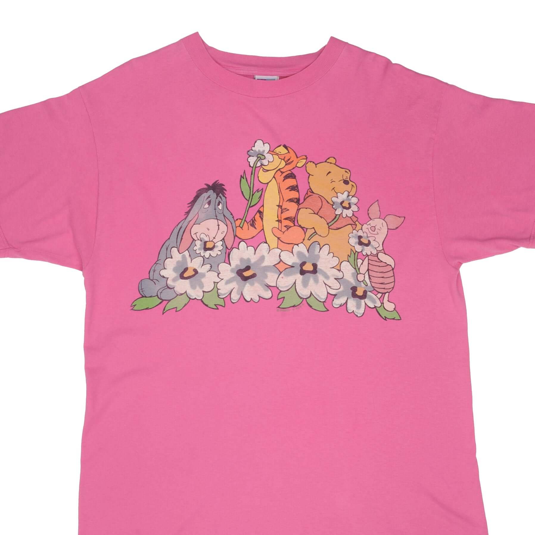 Vintage Disney Winnie The Pooh Flower 1990s Pink T-Shirt Size XL - Cute Cartoon Graphic Tee for Women, Men & Kids - Perfect for Casual Wear, Disney Fans & Collectors