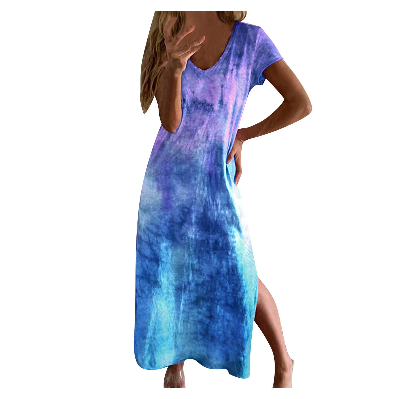 ETHKIA Women's Printed V-Neck Short Sleeve Party Dress with Slit - Elegant Summer Cocktail Dress for Weddings, Date Nights & Special Occasions