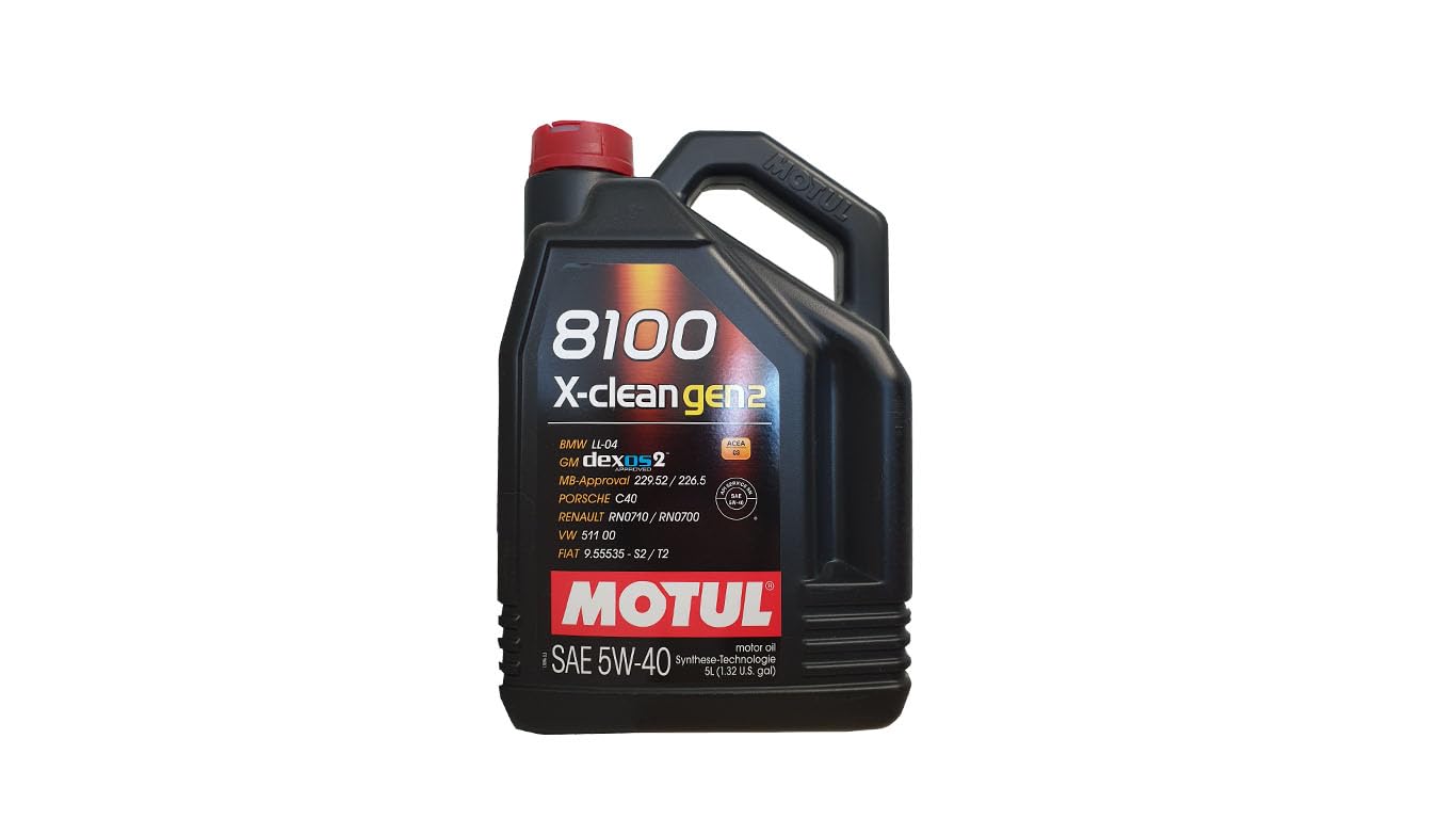 Motul 8100 X-CLEAN Gen 2 5W40 Full Synthetic Engine Oil 5L - Premium Performance for Gasoline & Diesel Engines - Ideal for High Mileage, Turbocharged & European Vehicles