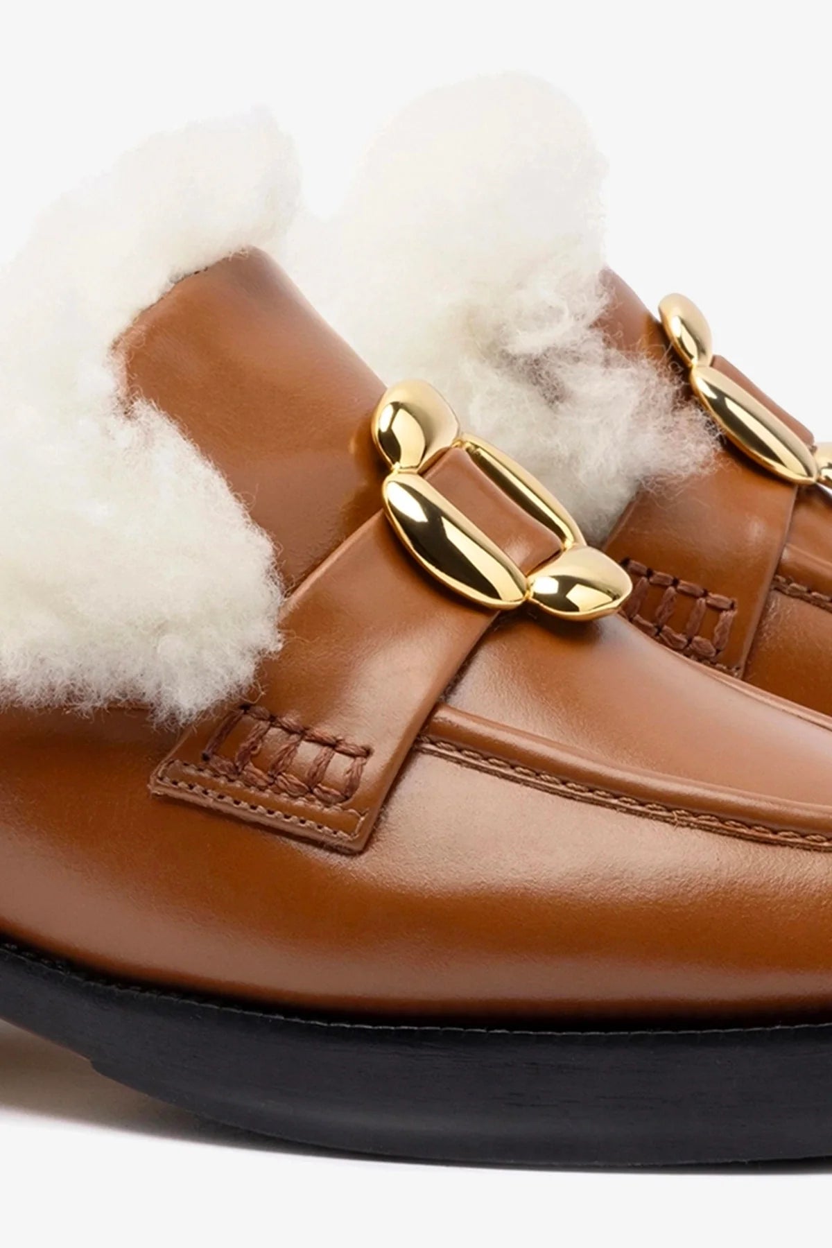 Bobbie Mule Women's Shoes - Caramel Leather & Natural Shearling Slippers - Comfortable House Shoes for Indoor/Outdoor Wear - Perfect for Home, Office & Casual Outings