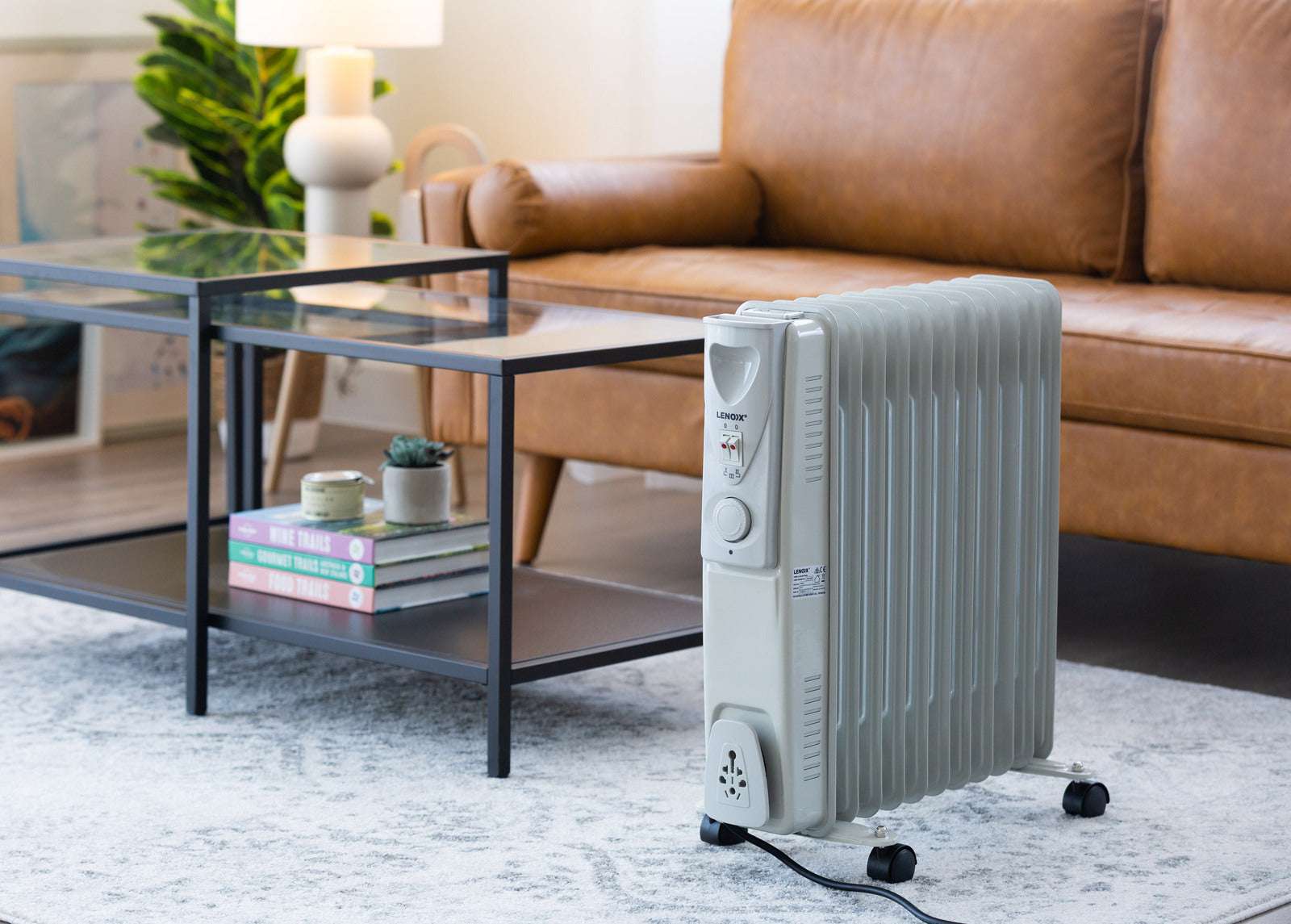 11 Fin Oil Column Heater 2400W with 3 Heat Settings & Wheels - Portable Space Heater for Bedroom, Living Room & Office - Energy Efficient Quiet Heating Solution for Winter
