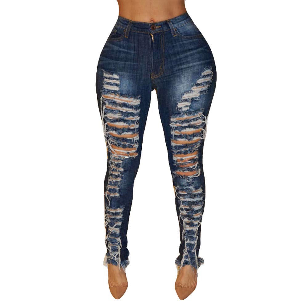 Women's High Waisted Ripped Skinny Jeans - Stretch Slim Fit Calf-Length Denim Pants | Perfect for Casual Wear, Night Out & Street Style Fashion