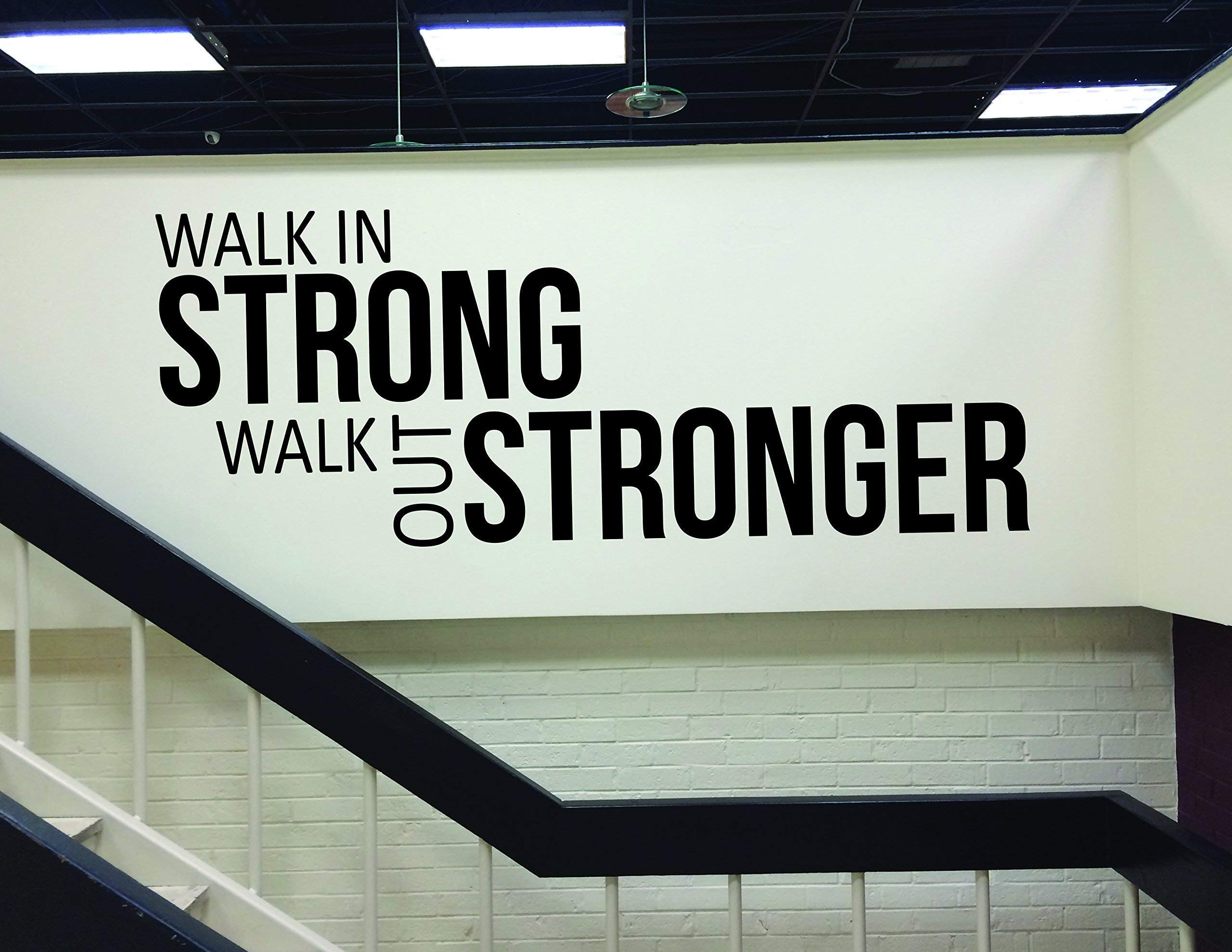 Fitness Wall Decal - Motivational Gym Wall Art for Home & Studio Decor - Walk In Strong Walk Out Stronger - Perfect for Home Gyms, Yoga Studios & Workout Rooms