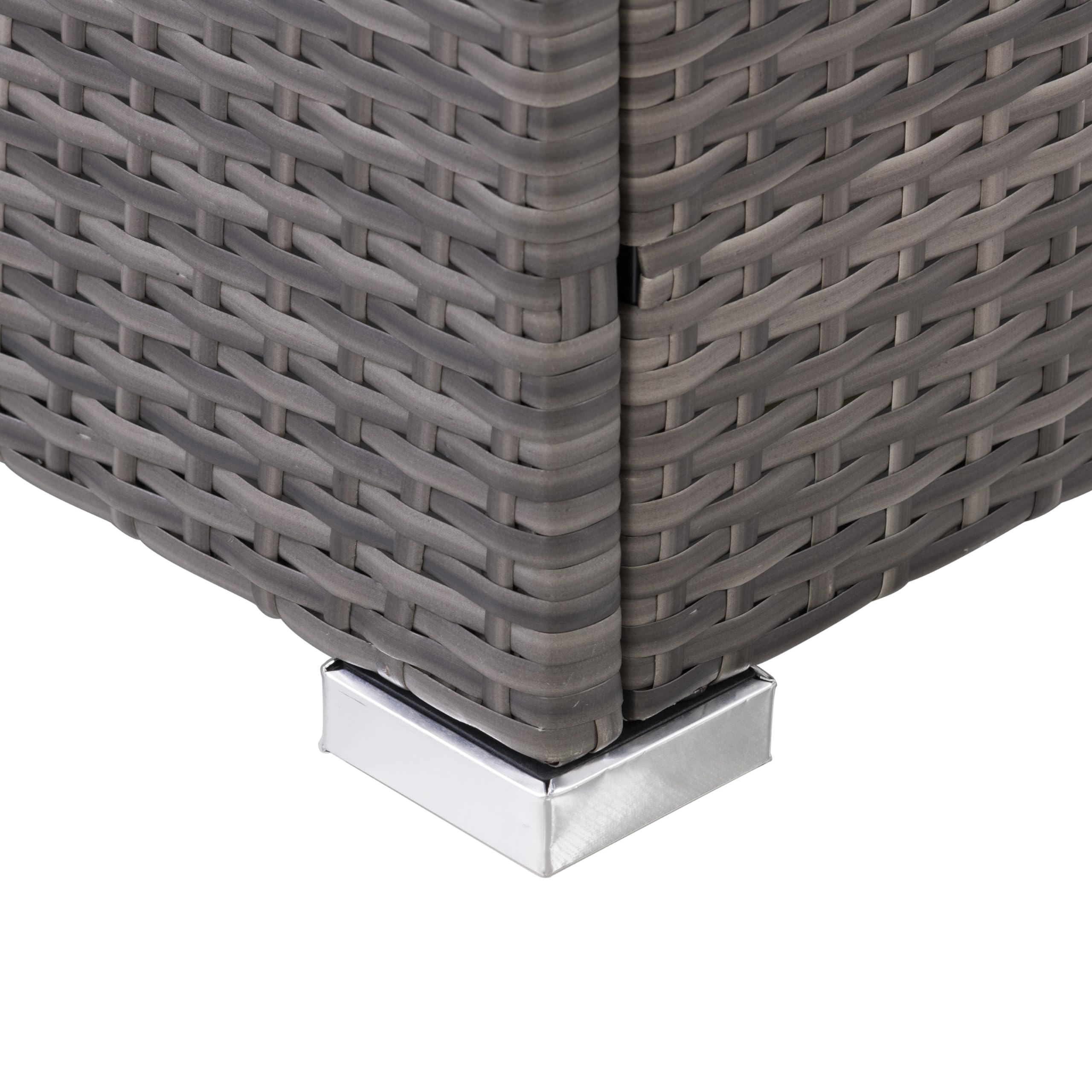CorLiving Parksville Gray Wicker Rattan Square Outdoor Coffee Table with Tempered Glass Top - Perfect for Patio, Garden, and Poolside Relaxation