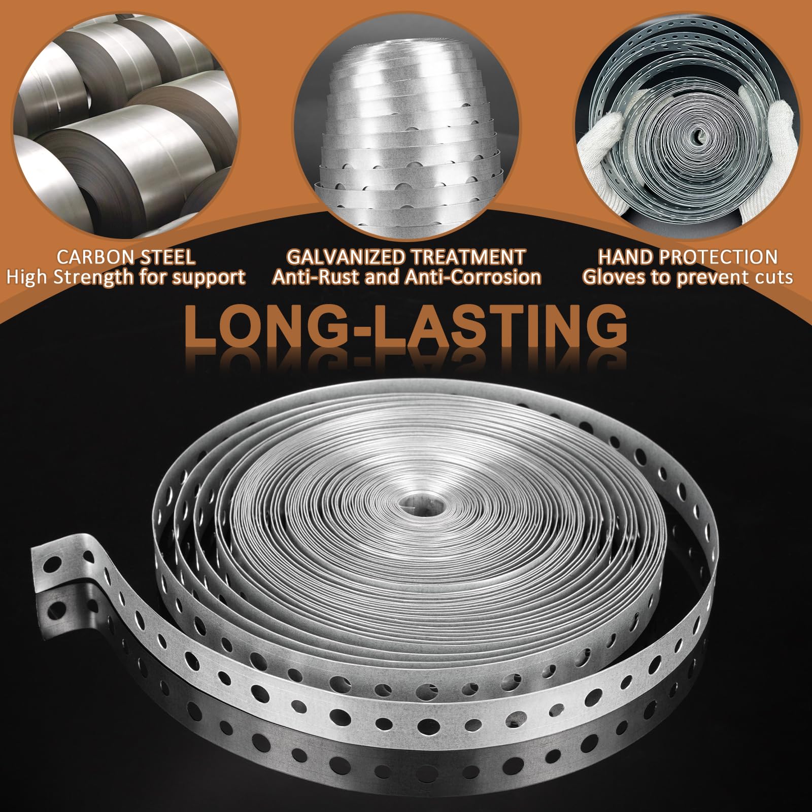 3/4-Inch x 100-Feet 24-Gauge Galvanized Metal Pipe Strap for Pipe Support, Hanging & Flexible Trimming - Pre-Drilled Holes for Easy Installation - Perfect for Plumbing, HVAC & DIY Projects