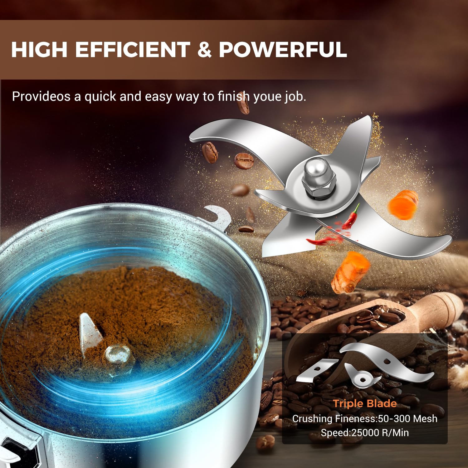 Commercial Electric Grain Mill Grinder 1500W - 500g Stainless Steel Spice Grinder for Wheat, Oats, Corn, Pepper & Coffee Beans - Perfect for Kitchen, Bakery & Coffee Shop Use