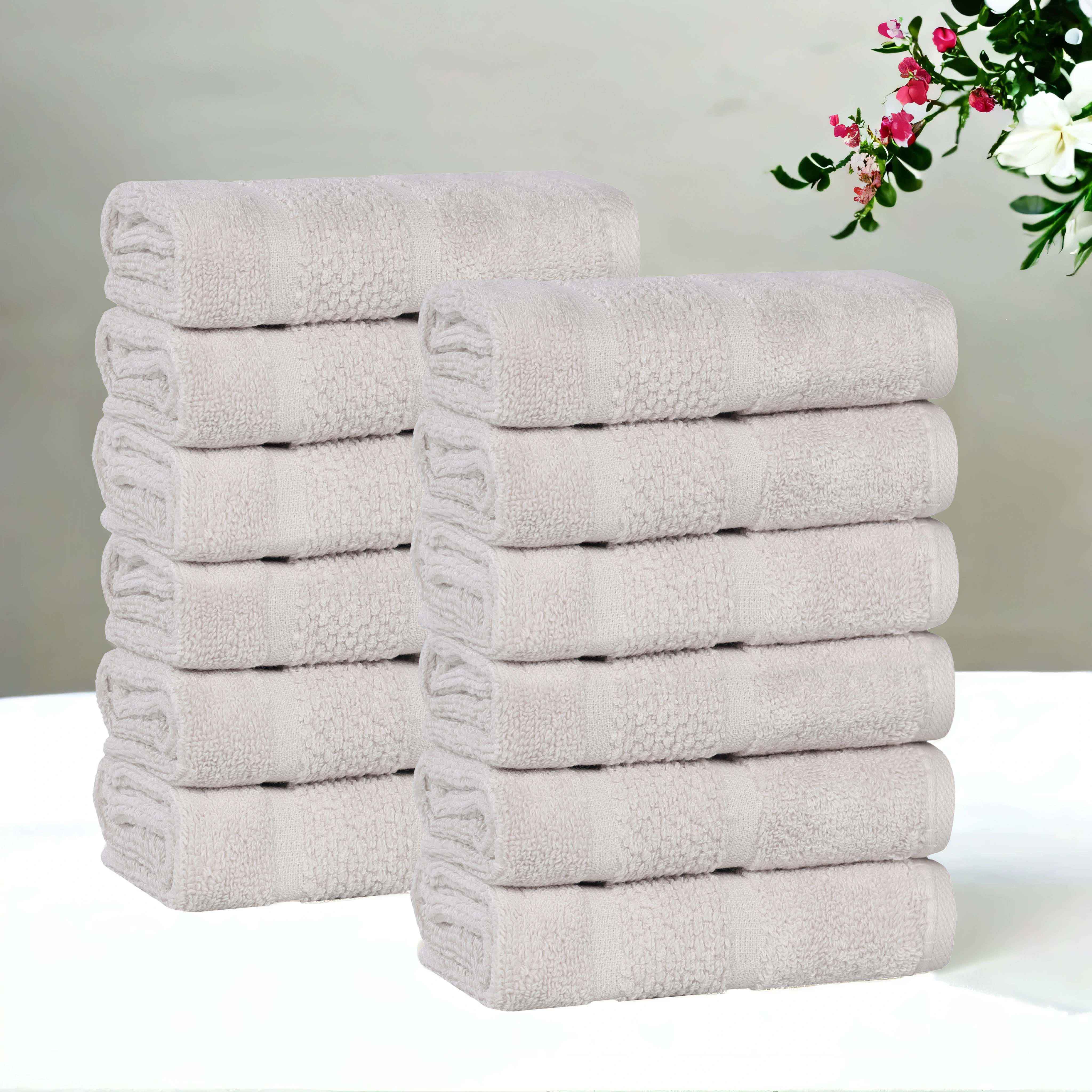 Premium 12-Pack Mile Smart Twist Cotton Medium Weight Face Towels | Soft & Absorbent Bath Towels for Spa, Gym & Travel | Solid Color Home Essentials