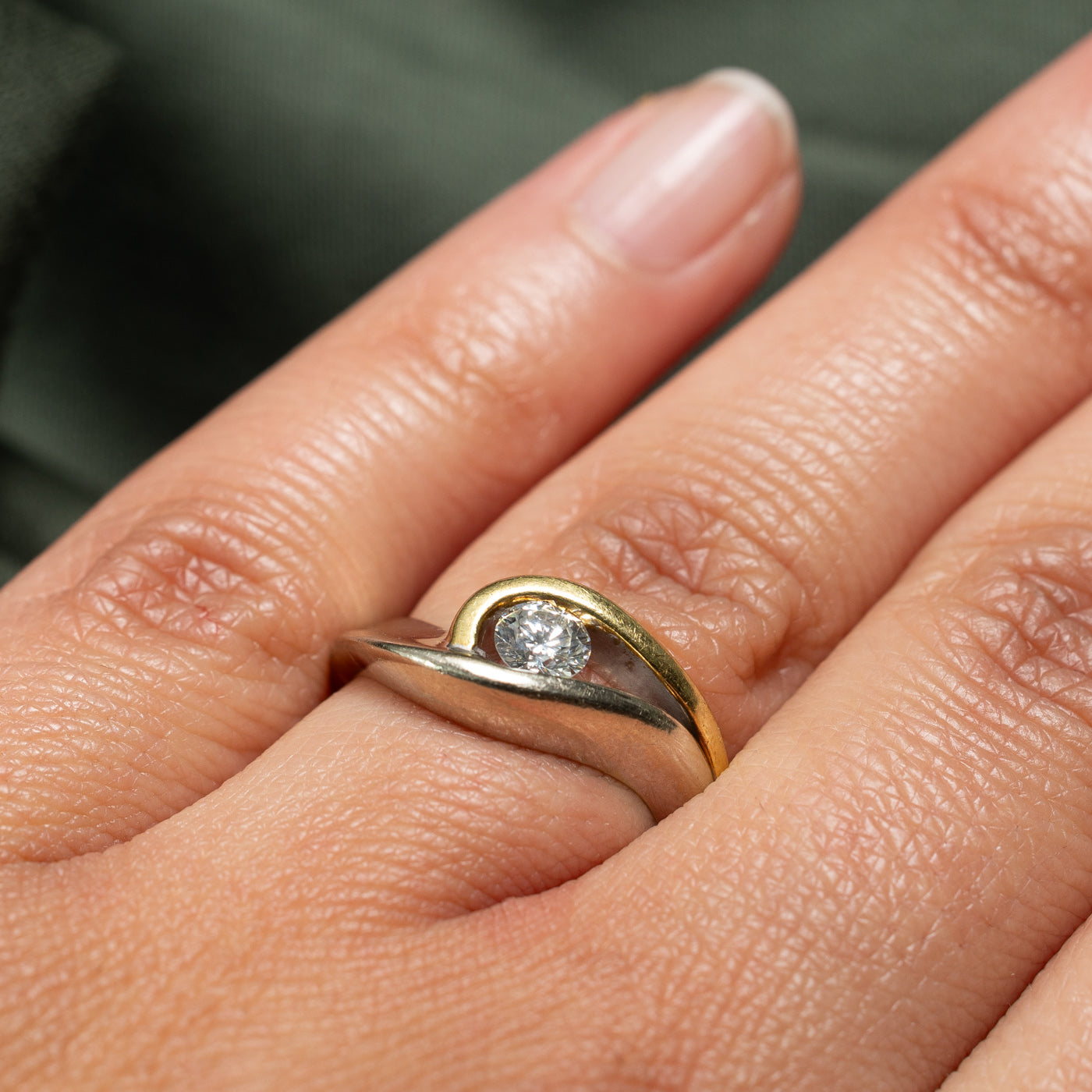 Two Tone Gold Diamond Wave Ring - 0.36ct Diamond Engagement Ring for Women, Size 7.5, 14K White & Yellow Gold Wedding Band - Perfect for Anniversary, Valentine's Day & Special Occasions
