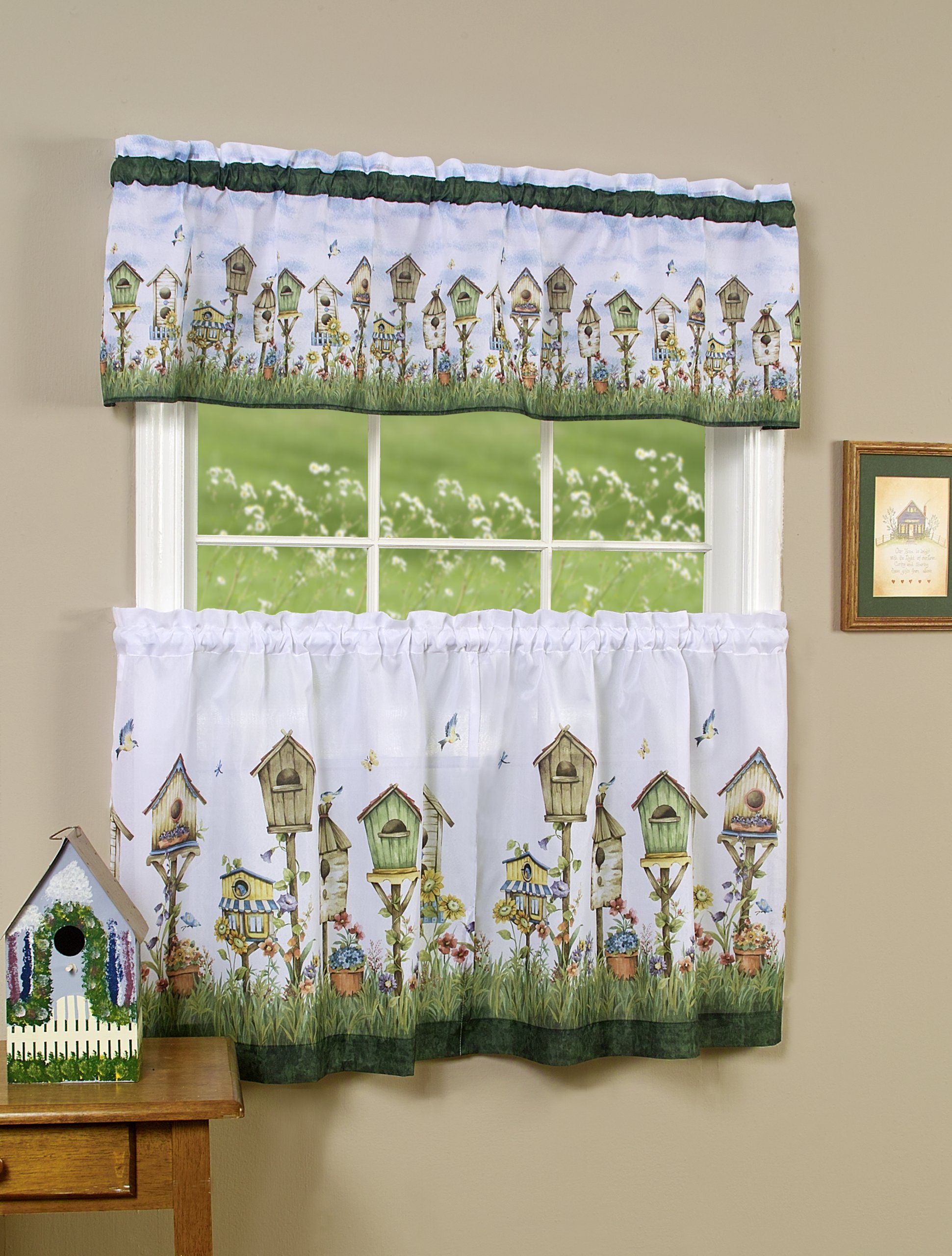 Home Sweet Home Printed Tier & Valance Set - Elegant Window Curtains for Living Room & Bedroom Decor | Perfect for Farmhouse, Cottage & Vintage Style Homes