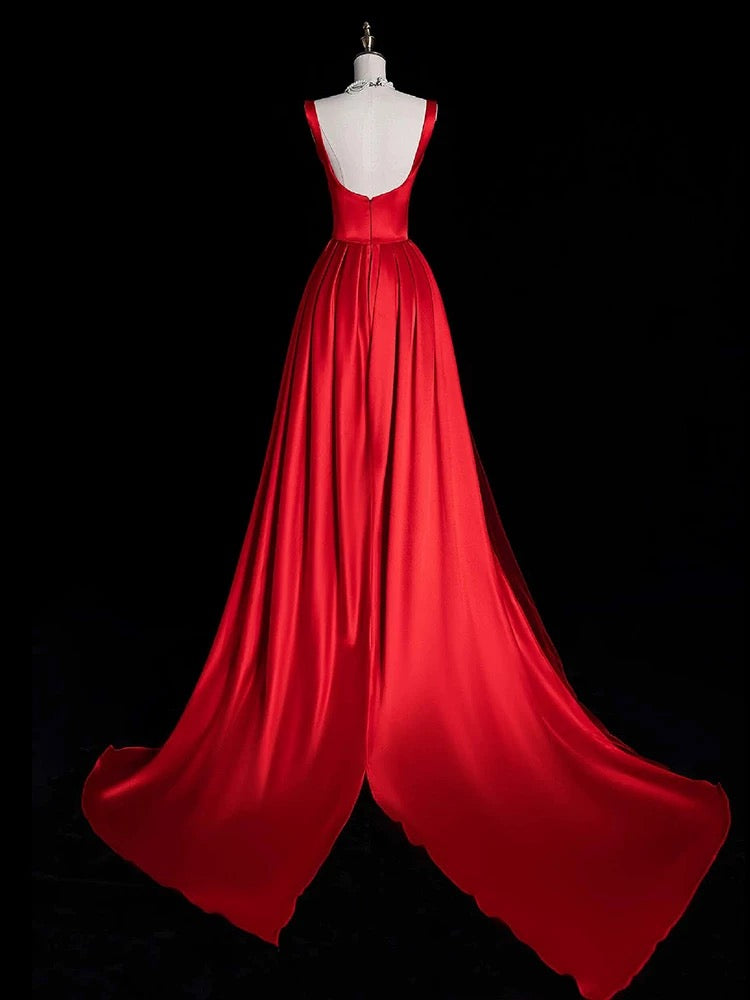 Elegant Red Long Prom Dress with Train - Formal Evening Gown J5534 for Homecoming, Wedding, and Special Occasions