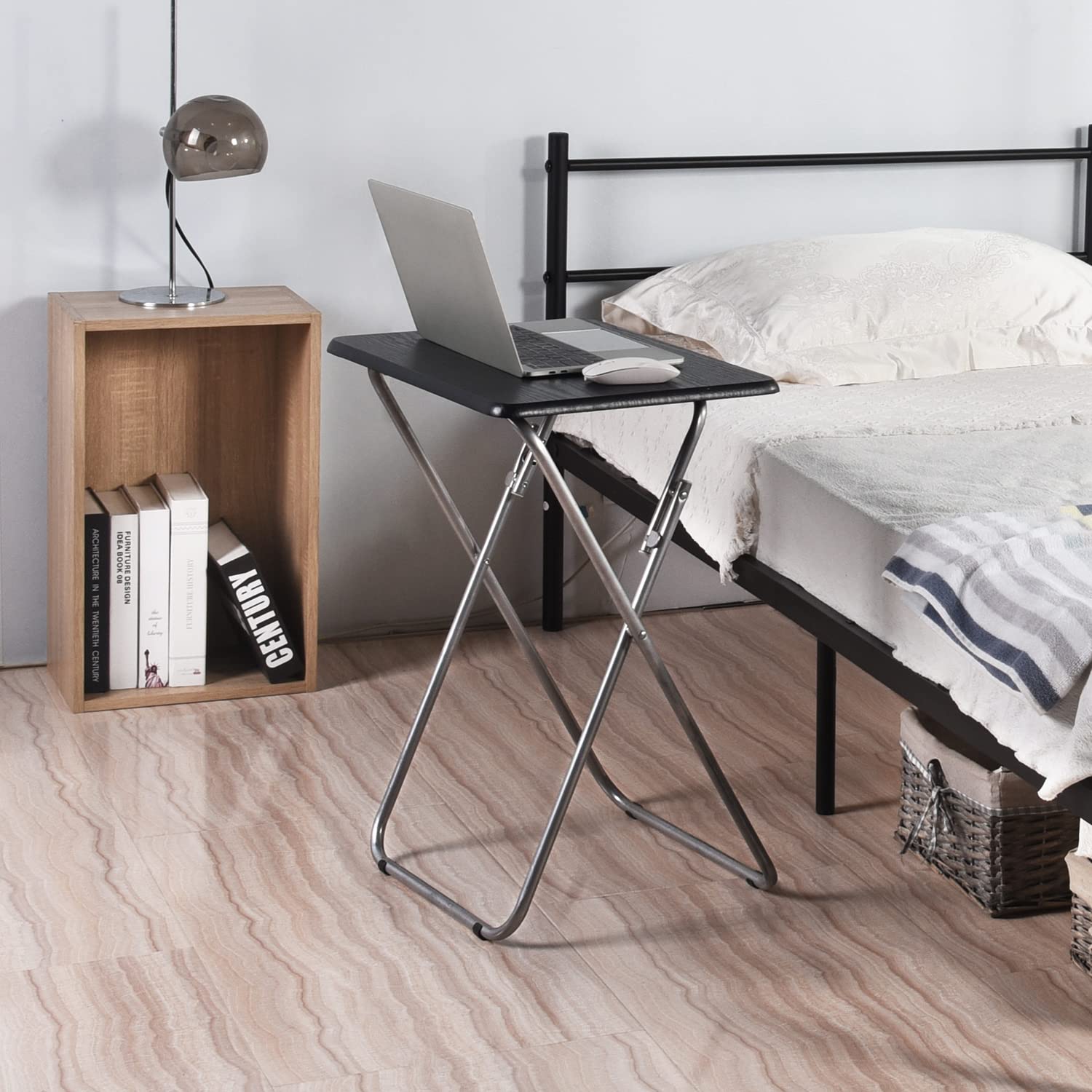 COZYCASA Set of 2 Folding Laptop Desks - No Assembly Required Space-Saving X-Shaped Metal Frame TV Trays for Sofa, Bed & Study - Perfect for Small Rooms, Dorms & Home Offices (Black)