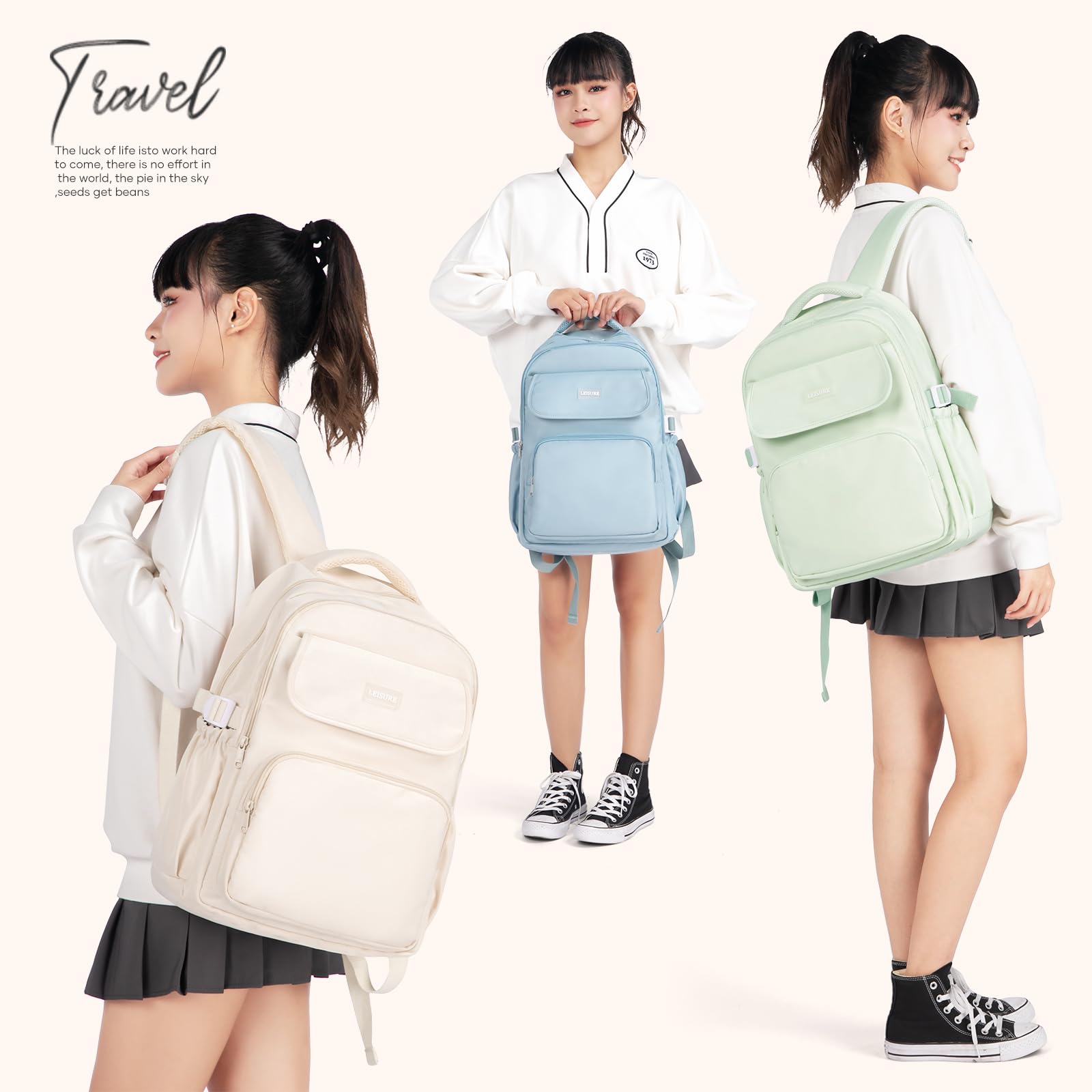 Stylish Waterproof Backpack for Teen Girls - Lightweight School Bookbag, Durable Travel Daypack & College Laptop Bag for Women (White) - Perfect for School, Travel & Daily Commute