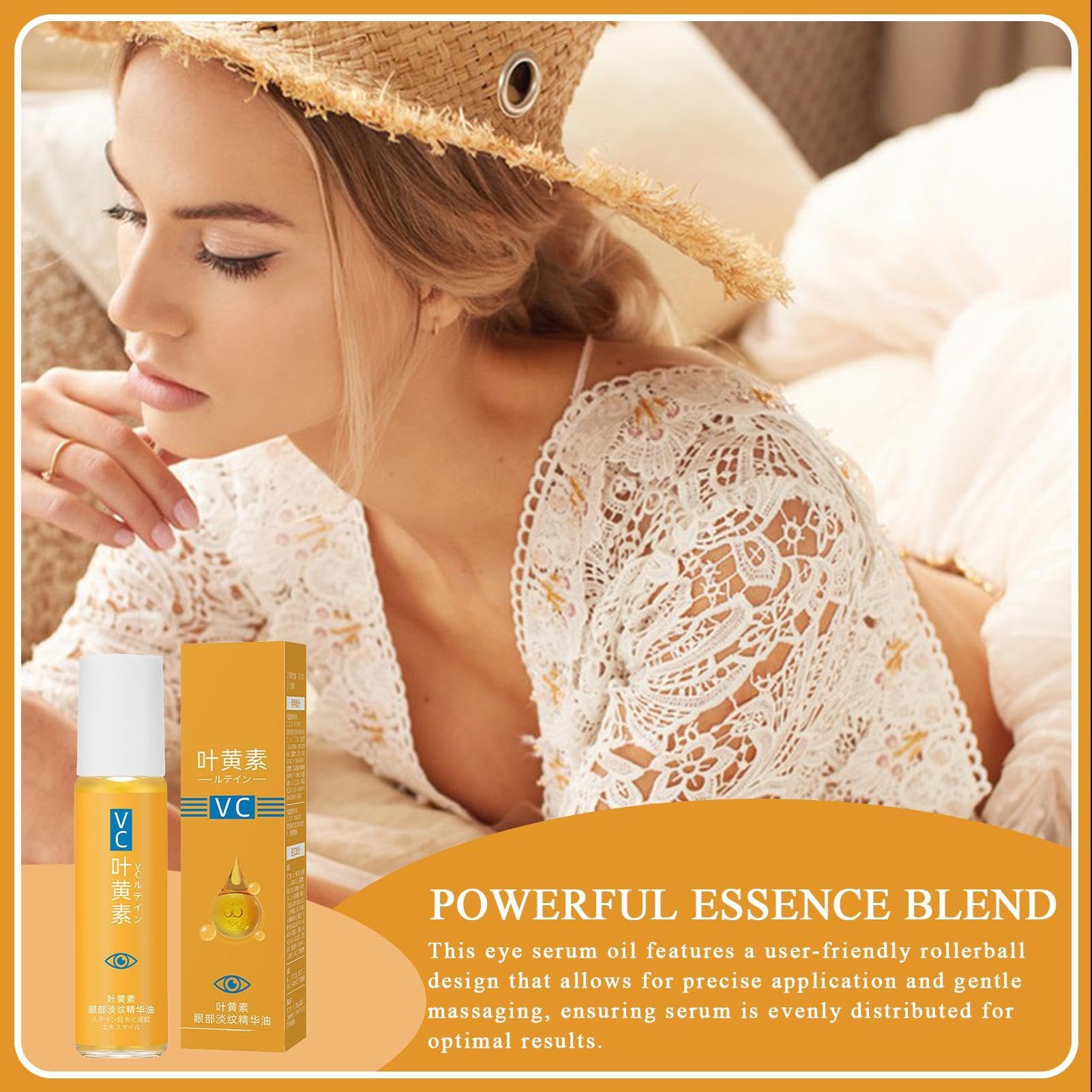 Lutein Eye Essence Oil with VC - Anti-Aging Eye Serum for Wrinkles, Dark Circles & Puffiness | Firming Treatment with Roller Ball Applicator | Perfect for Night Routine & Travel Skincare