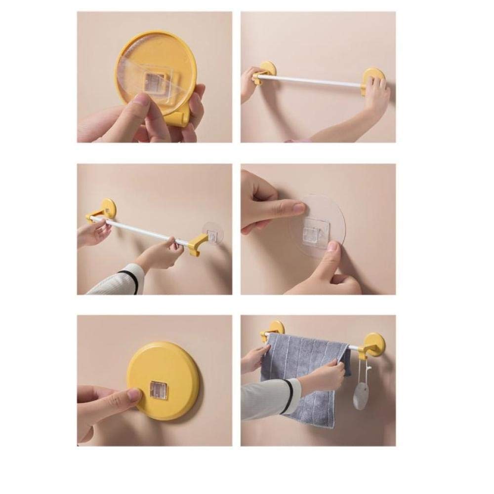 Eco-Friendly ABS Wrought Iron Wall Mounted Towel Rack - Non-Marking, Non-Perforated Sticker Installation with Hooks (White/Yellow, C1) - Perfect for Bathroom Storage & Organization