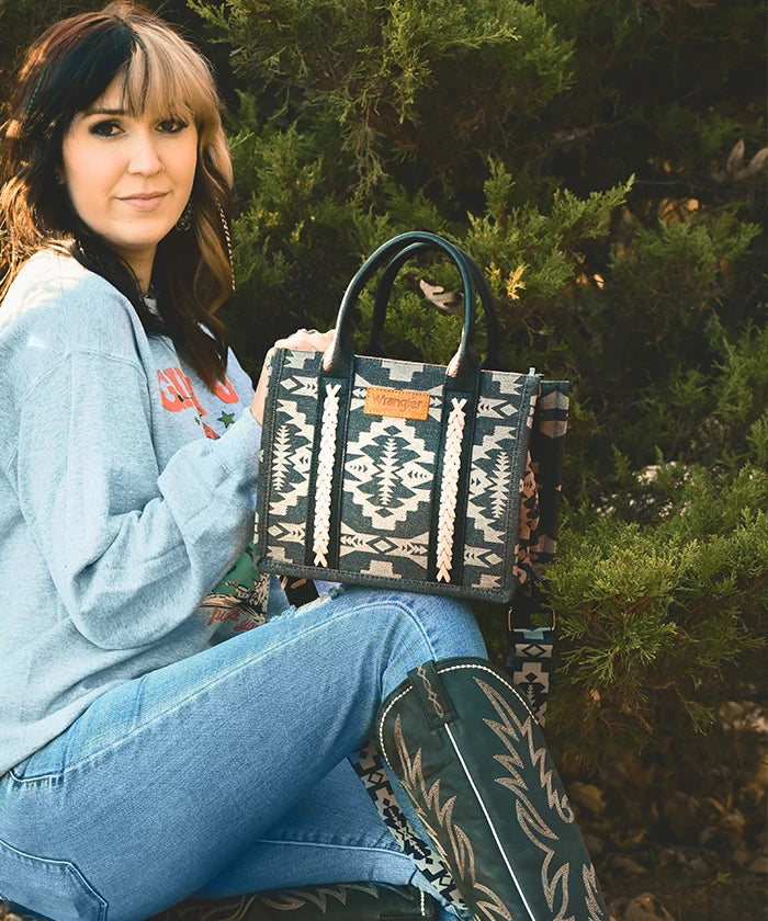 Wrangler Aztec Print Tote Bag Set - Stylish & Durable Cotton Tote Bags for Women - Perfect for Shopping, Beach, Travel & Everyday Use