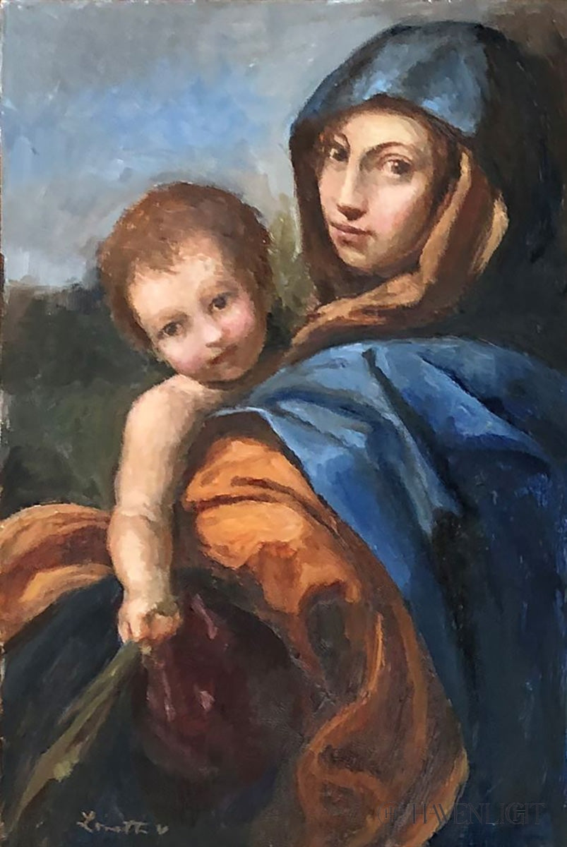 Madonna and Child with Olive Branch - Handmade Original Artwork for Home Decor, Religious Gifts & Wall Art | Perfect for Churches, Nurseries & Spiritual Spaces