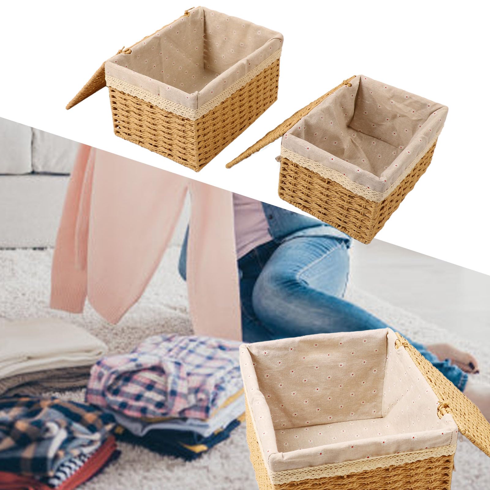 Multifunctional Storage Basket Set - 4Pcs Large Capacity Woven Rope Baskets for Nursery, Desktop & Home Organization | Durable Glass Fiber Weaving | Perfect for Baby Rooms, Office Supplies & Clutter Control