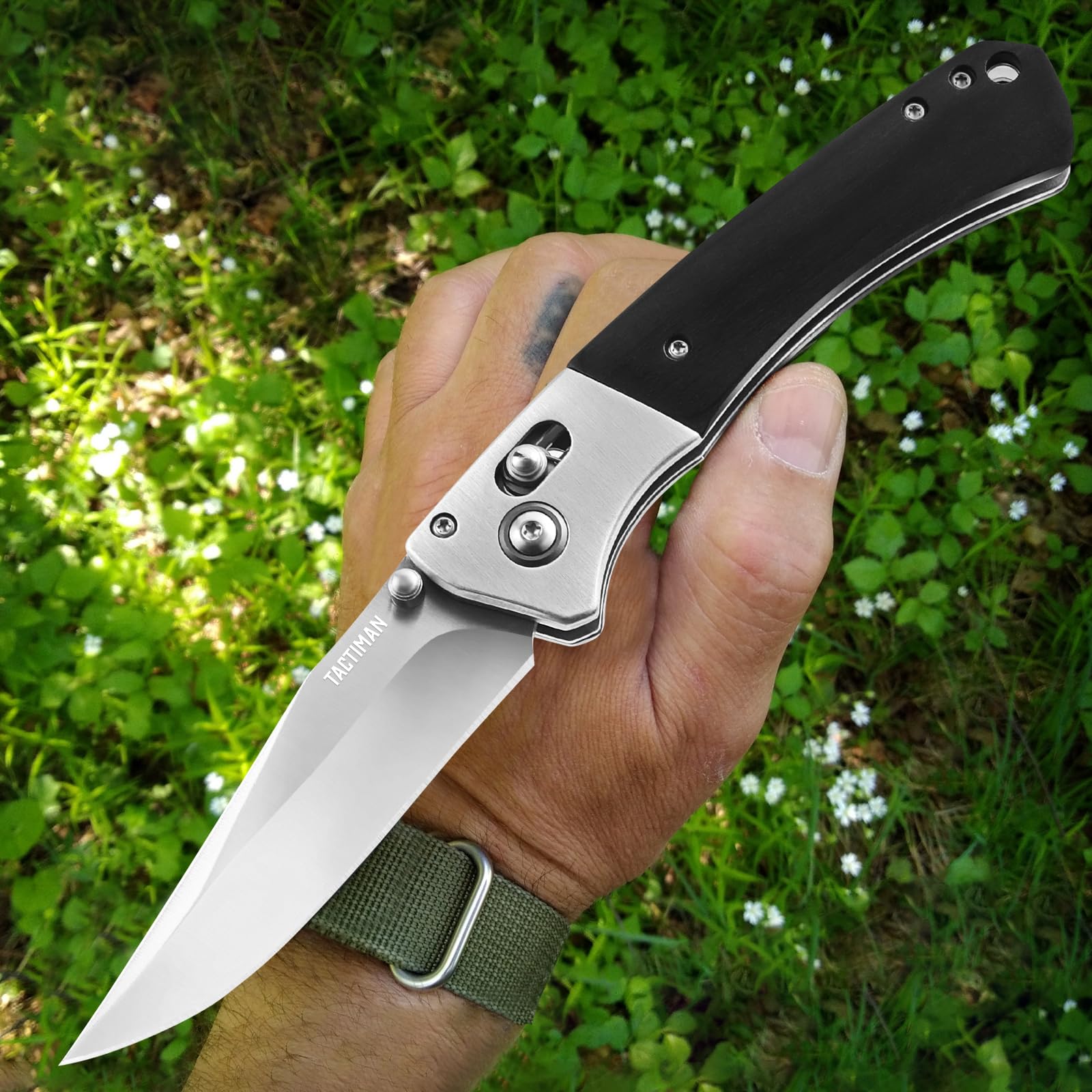 Tactical Pocket Folding Knife - EDC Survival Camping Knife with 8Cr13MoV Stainless Steel Blade, Wood Handle & Axis Lock | Compact Gentleman's Knife with Low Profile Design & Pocket Clip | Perfect for Outdoor Adventures, Hiking, Hunting and Everyday Carry