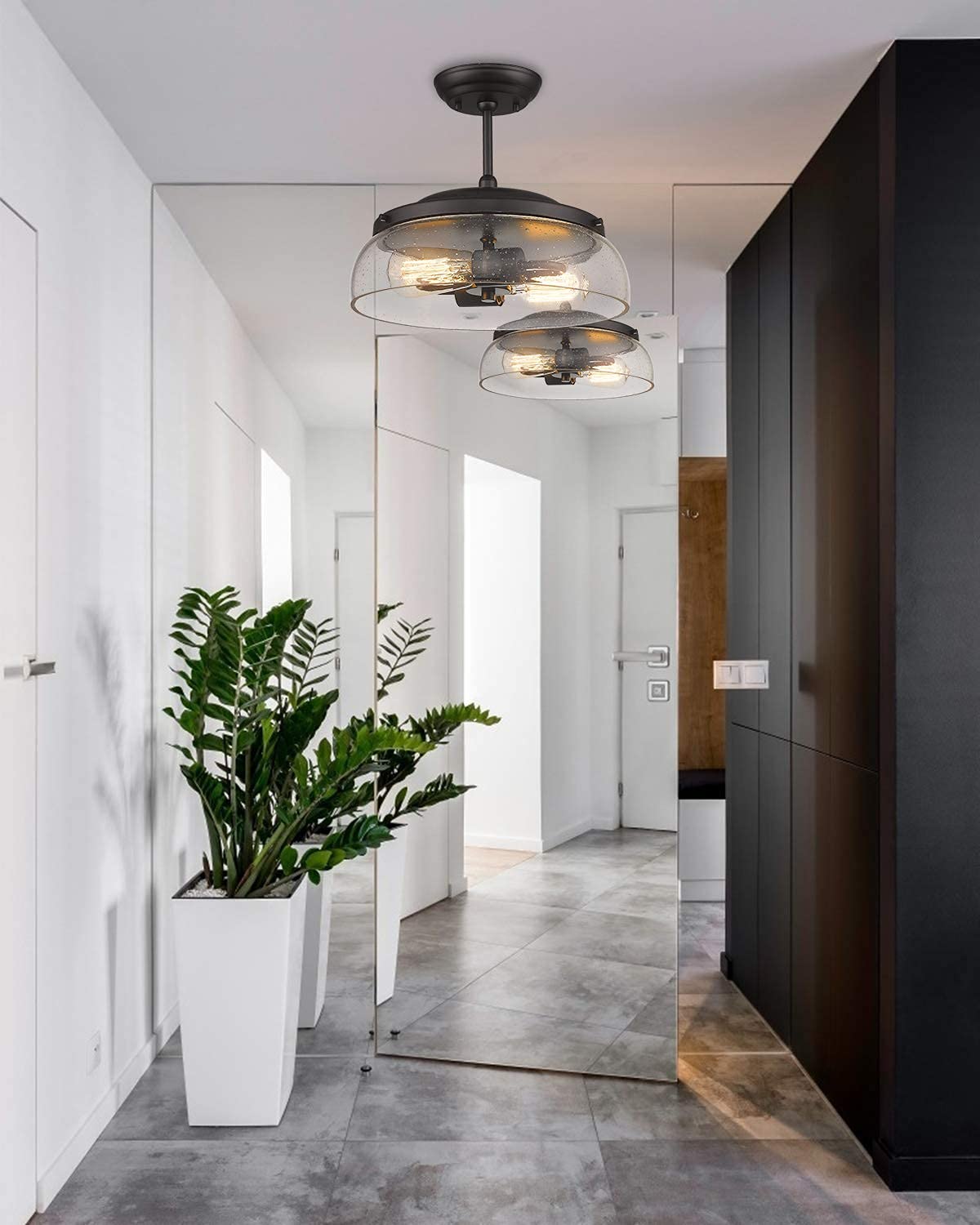 EAPUDEN 3-Light Linear Chandelier & 2-Light Farmhouse Ceiling Light in Oil Rubbed Bronze with Seeded Glass - Modern Kitchen Island Lighting, Dining Room, Foyer, Hallway, Entryway - Perfect for Farmhouse, Rustic & Industrial Home Decor