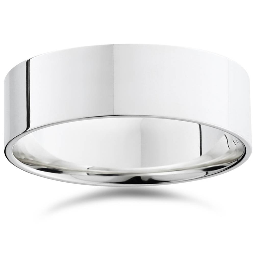 7mm Comfort Fit 10K White Gold Wedding Band for Men - High Polished Flat Plain Ring for Everyday Wear & Special Occasions