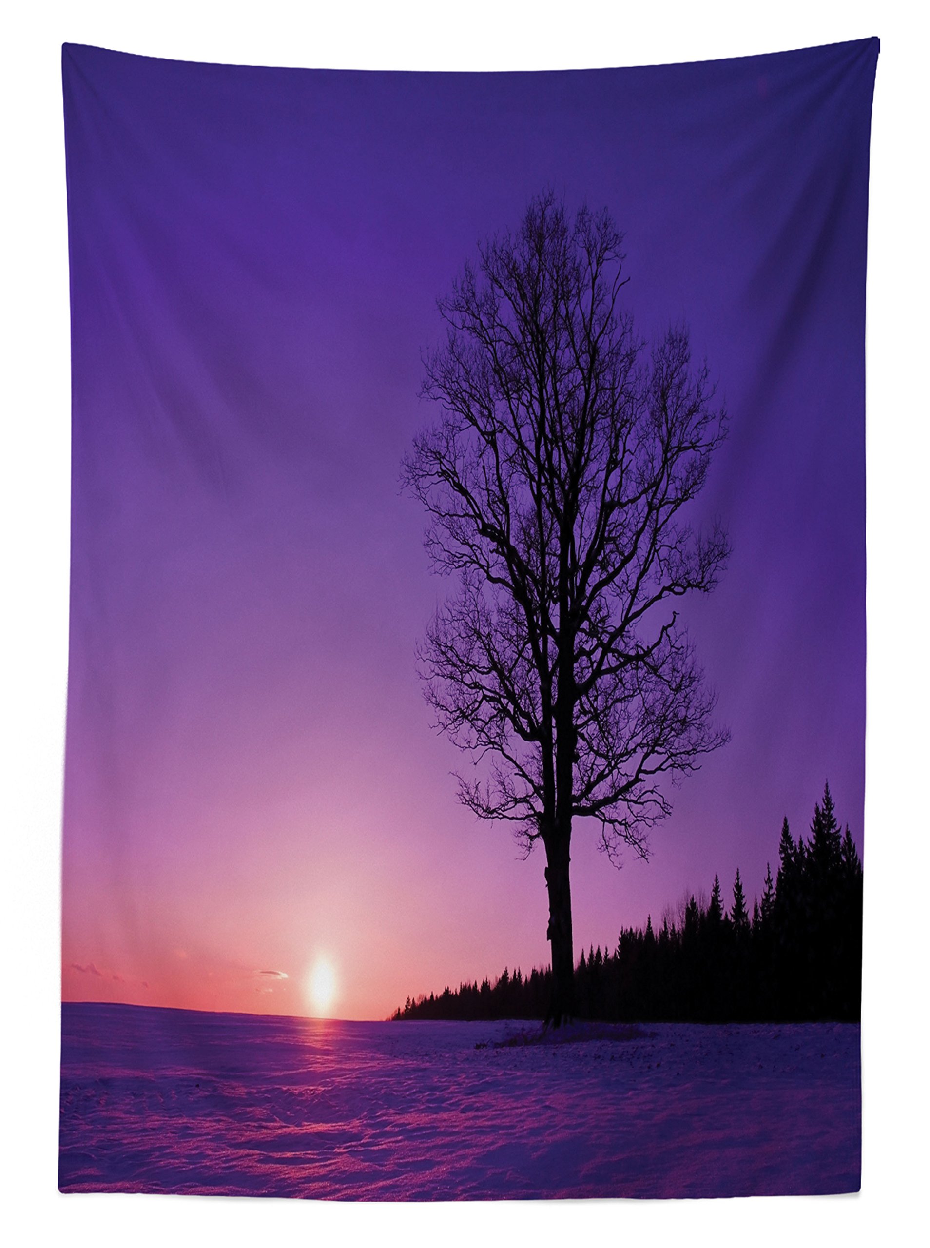 Ambesonne Winter Oak Tree Sunset Snowy Field Tablecloth - 58