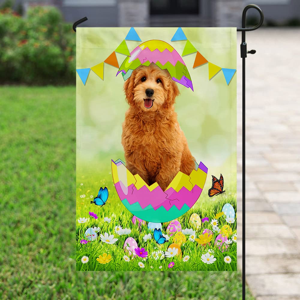 American Flag Garden Decor - 12x18 Inch Patriotic Goldendoodle Easter Egg Outdoor Yard Flag for Home, Porch, and Lawn Decoration - Perfect for Holidays, Parties, and Seasonal Displays