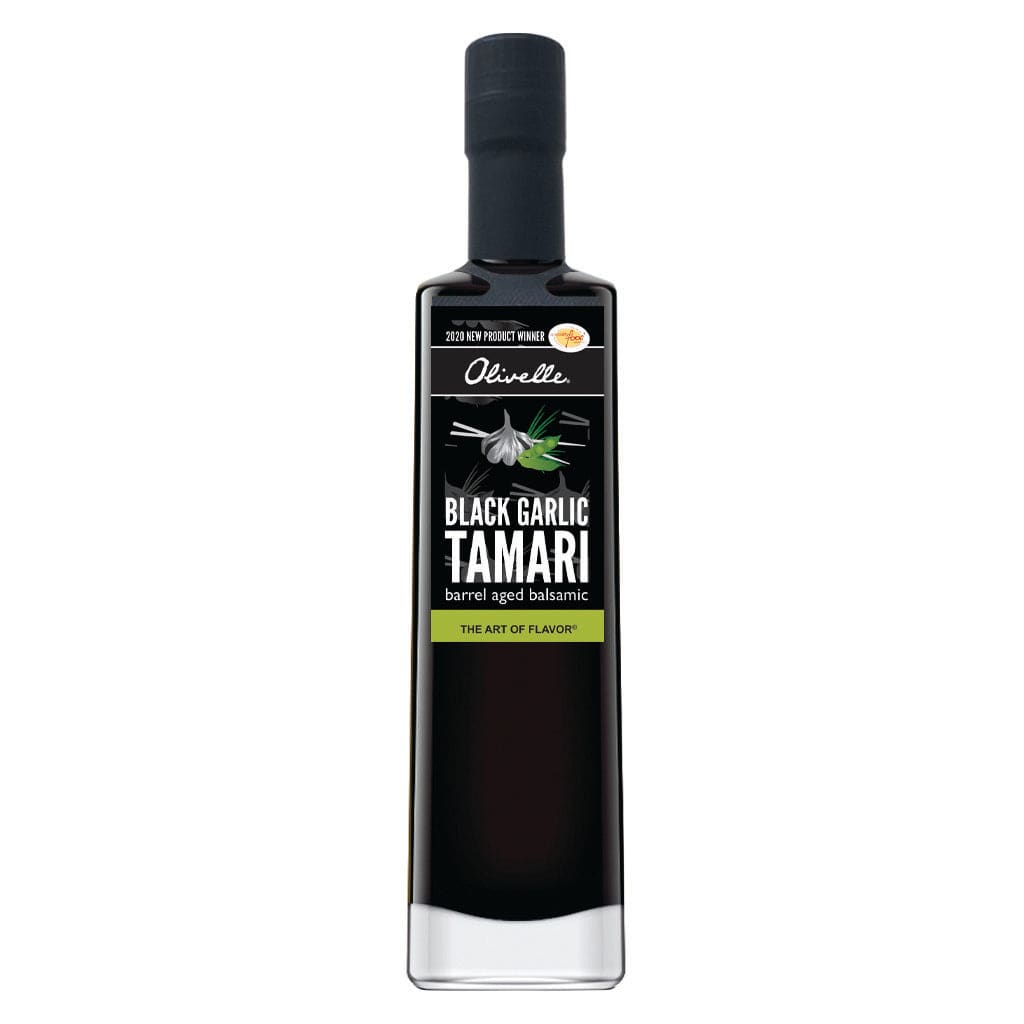 Olivelle Barrel Aged Black Garlic Tamari Soy Balsamic Vinegar - Premium Gourmet Condiment for Salads, Marinades & Cooking