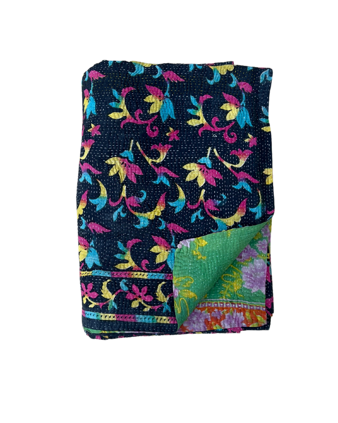 Lightweight Kantha Quilt No. 773 - Handmade Cotton Throw Blanket for Bed, Sofa & Travel - Cozy Boho Home Decor Gift
