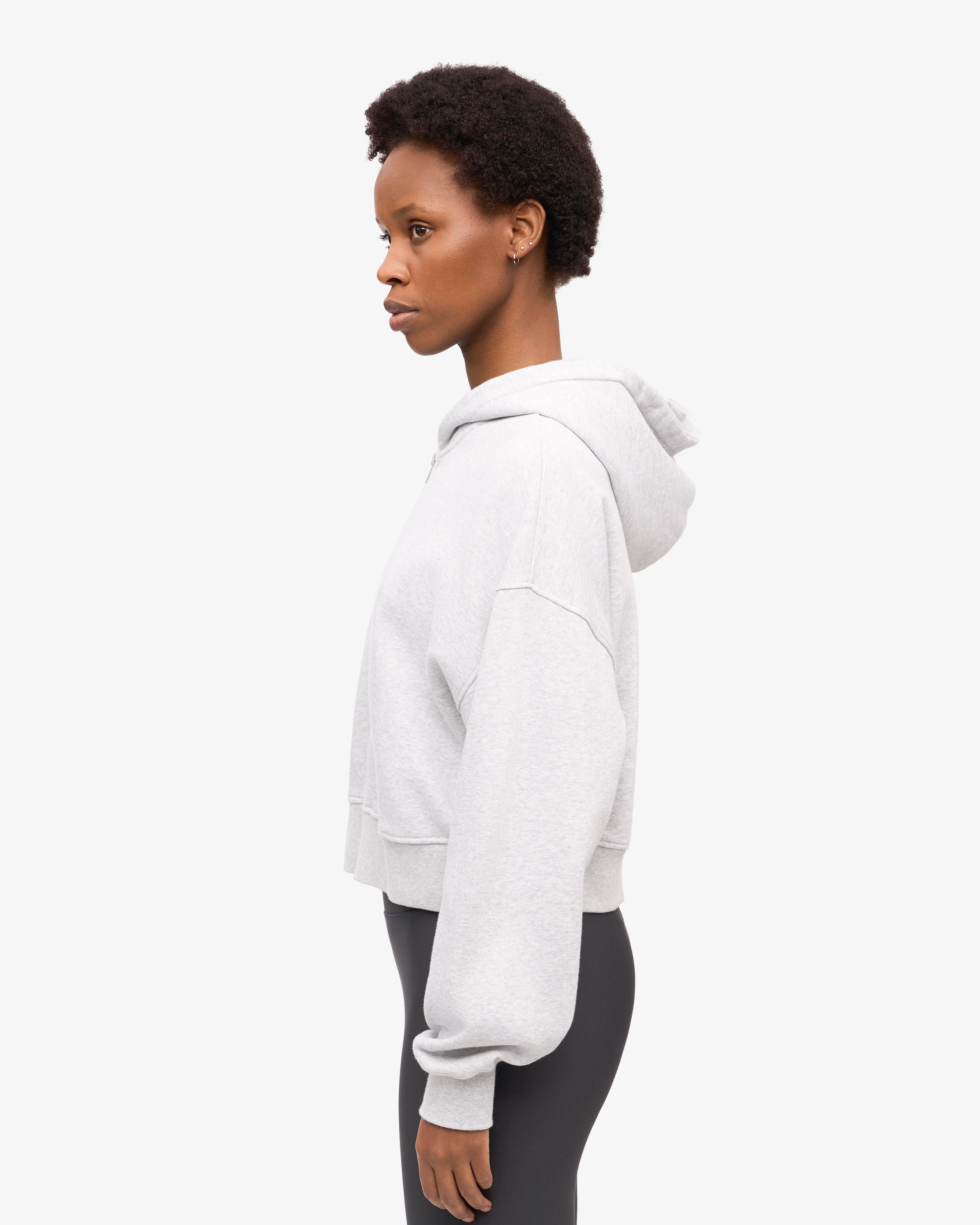Organic Crop Zip Hoodie - Soft & Cozy Women's Pullover Sweatshirt | Snow Melange | Perfect for Casual Wear, Gym & Outdoor Activities
