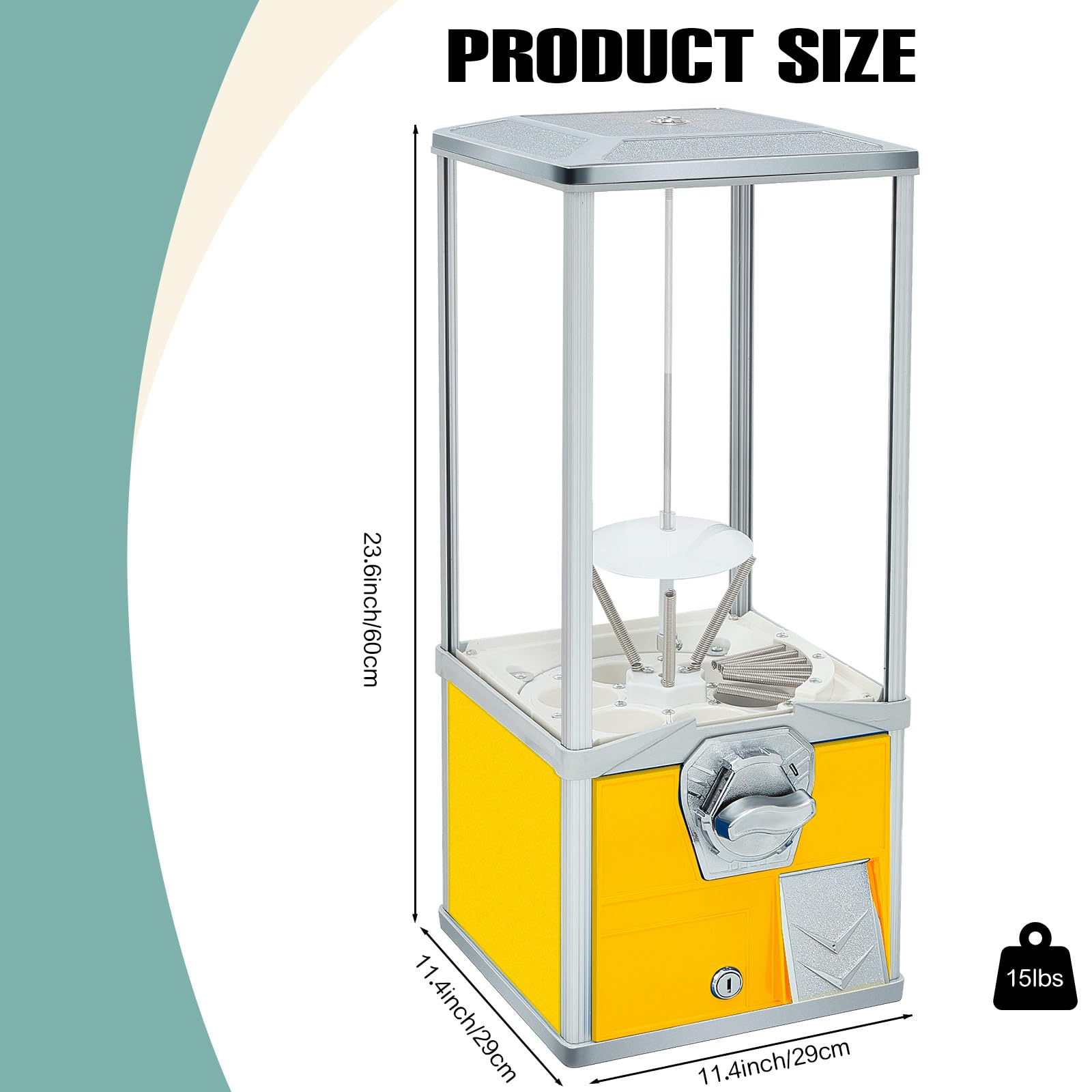 25 Inch Large Commercial Gumball Machine - Toy Capsule Vending Dispenser for 2 Inch Round Capsules, Gumballs & Bouncy Balls - Prize & Candy Machine (Yellow) - Perfect for Arcades, Malls, Restaurants & Retail Stores
