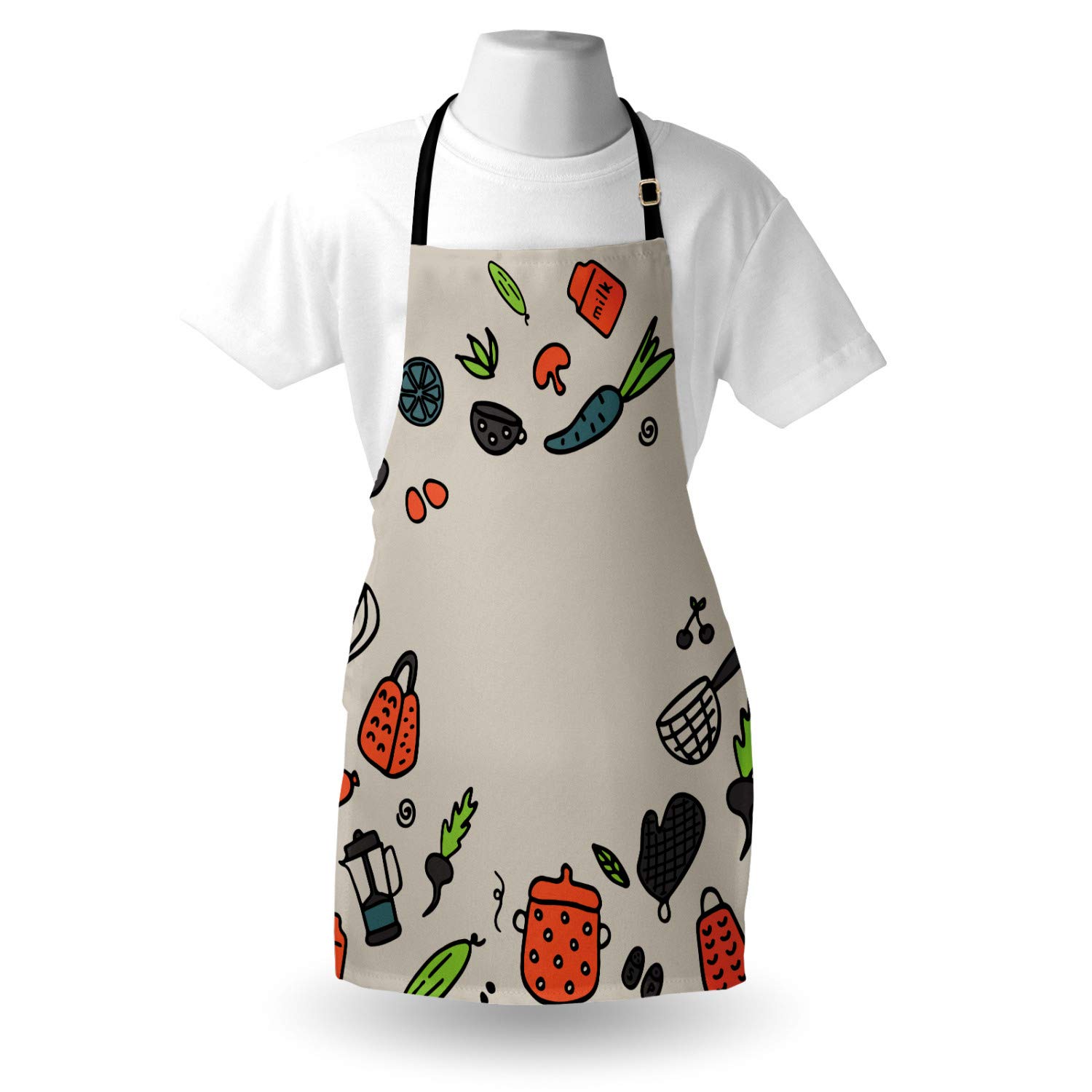 Ambesonne Personalized Chef Apron - Unisex Kitchen Bib with Adjustable Neck, Doodle Design of Cooking Appliances & Dishes, Adult Size in Pale Sepia | Perfect for Home Cooking, BBQ, Baking & Culinary Gifts