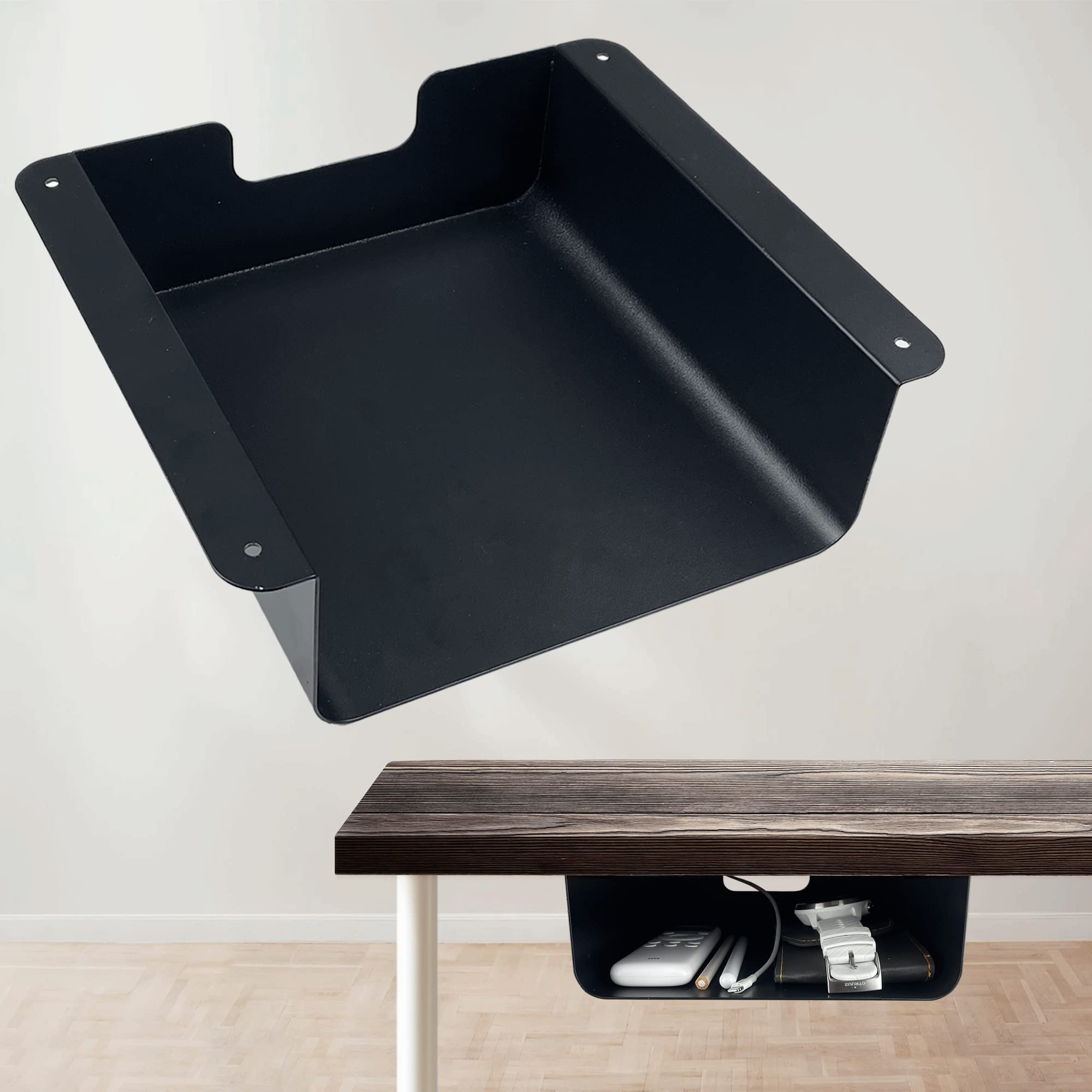Under Desk Storage Shelf & Drawer Organizer for Sit Stand Desk, Table, Gaming Desk & Workstations - Black Under Desk Tray for Home & Office Use - Perfect for Workspace Organization & Cable Management