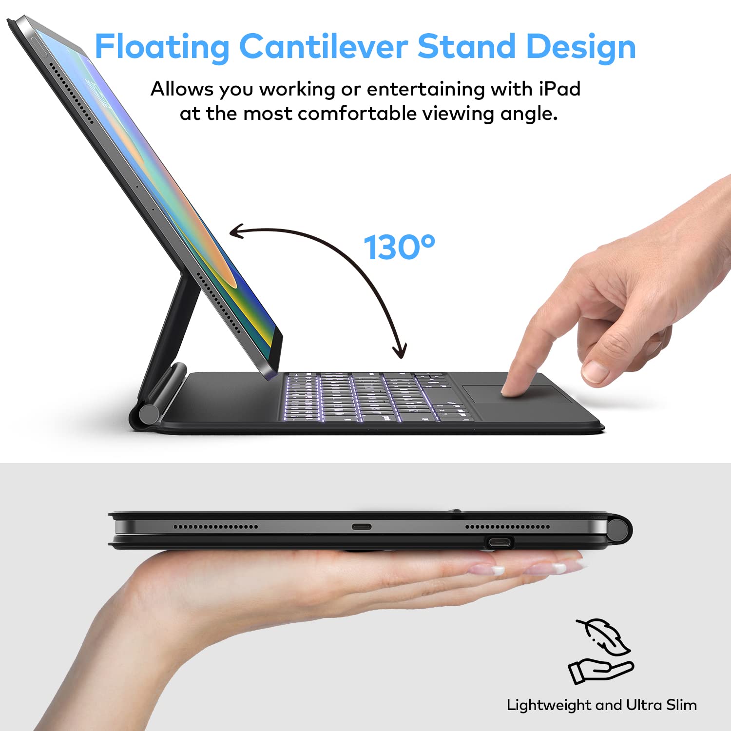 Magnetic Keyboard Case for iPad Air 13 (M3 2025 / M2 2024) & iPad Pro 12.9 inch 6th/5th/4th/3rd Gen - Slim Magic-Style Detachable Keyboard with Multi-Touch Trackpad & Floating Stand - Perfect for Work, Travel, and Home Office Use