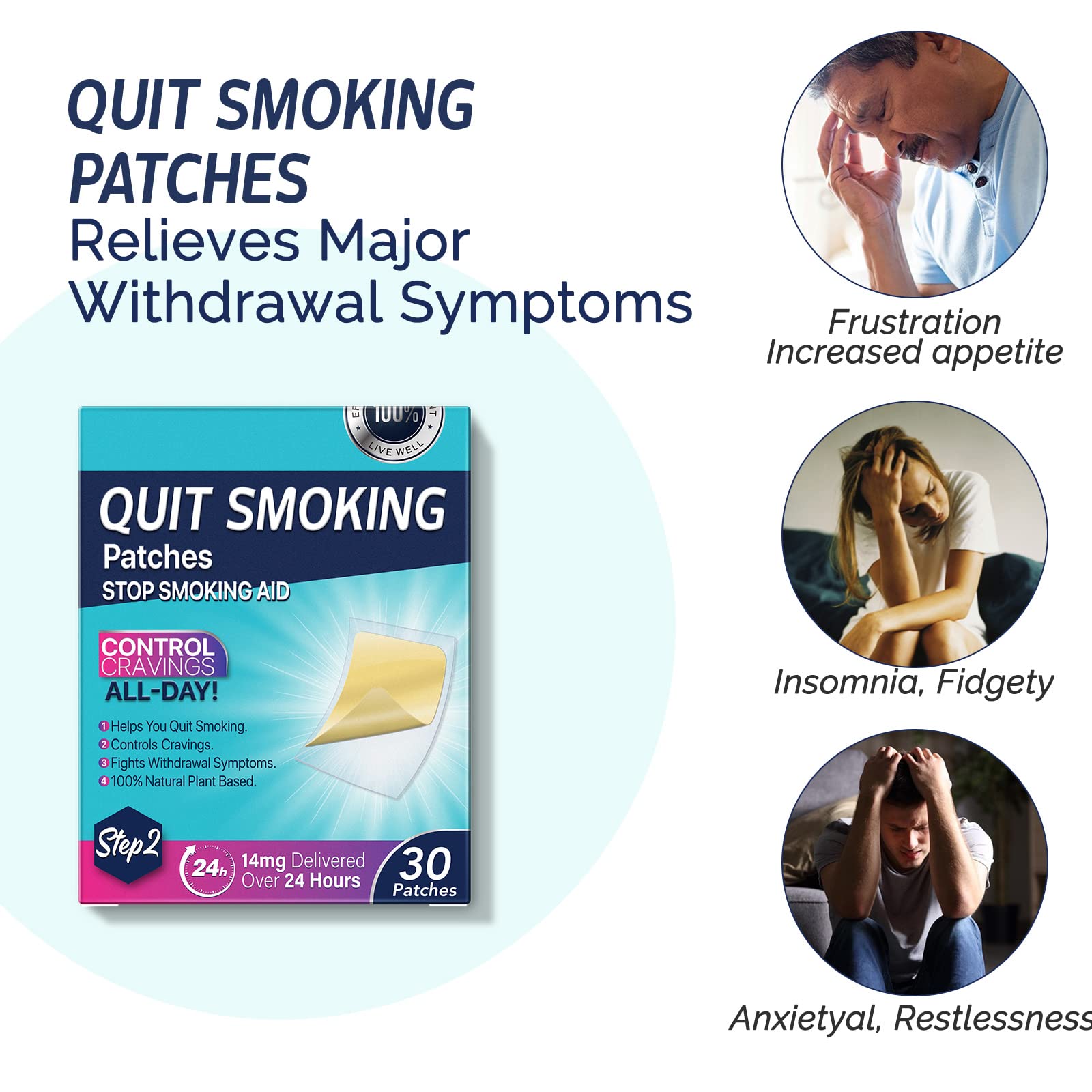 Step 2 Nicotine Patches 14mg - 30 Count | 24-Hour Smoking Cessation Aid for Effective Quit Smoking Program | Perfect for Office Workers, Travelers & Stressful Situations