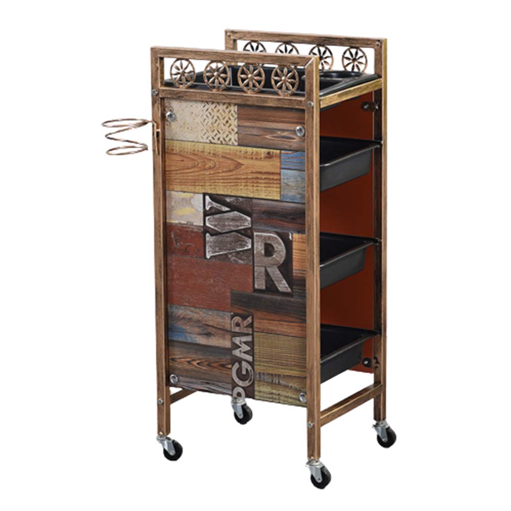 Vintage Gold Mobile Salon Hairdressing Trolley - 4-Tier Multifunctional Barber Cart with Storage Drawers, Hair Dryer Holder & Styling Organizer for Professional Salons, Home Beauty Stations & Spa Furniture | Perfect for Hair Coloring Tools, Styling Equipment & Salon Organization