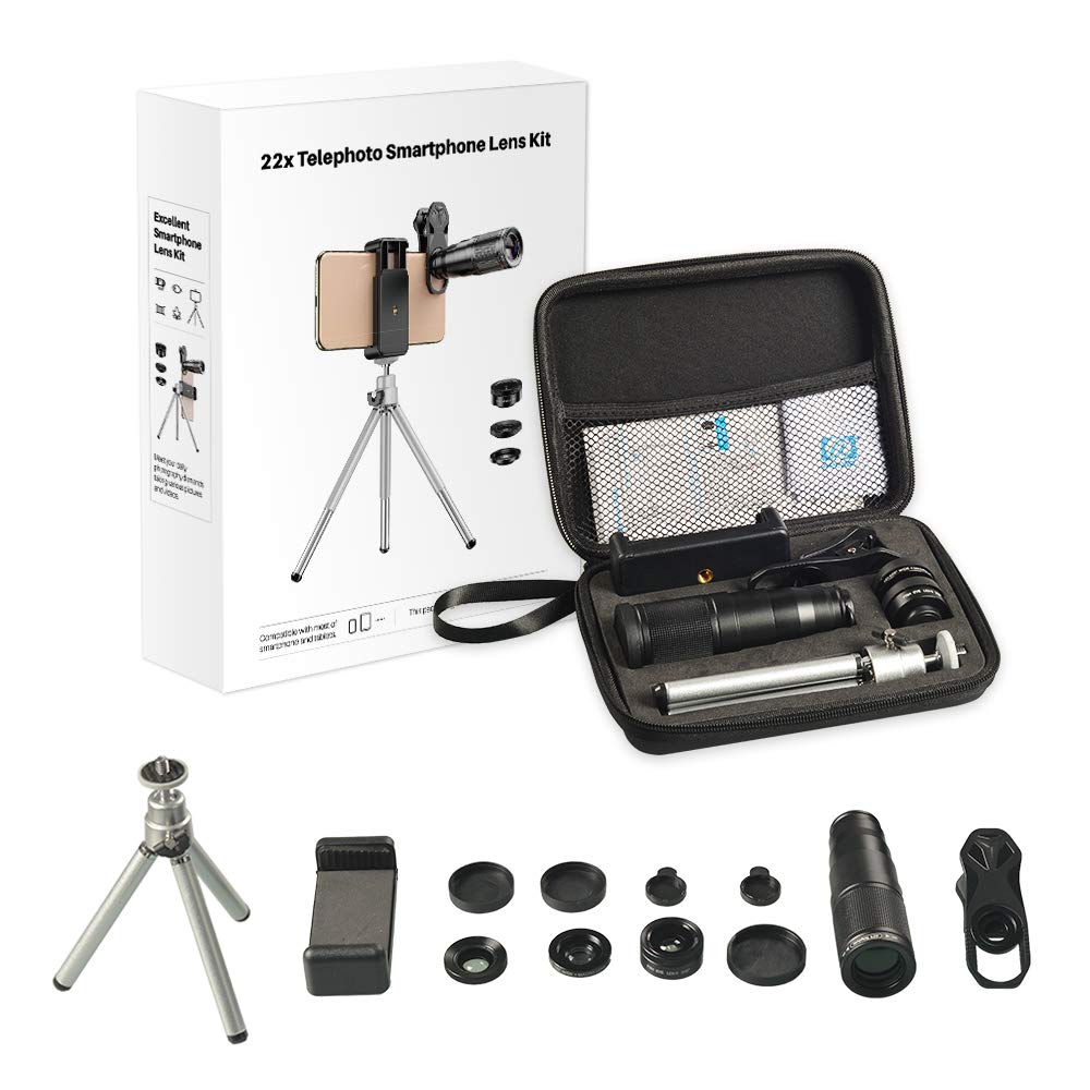 Premium 4-in-1 Phone Camera Lens Kit - 22X Telephoto Zoom, Wide Angle, Macro & Fisheye Lenses with Tripod Stand | Perfect for Travel Photography, Vlogging & Outdoor Adventures