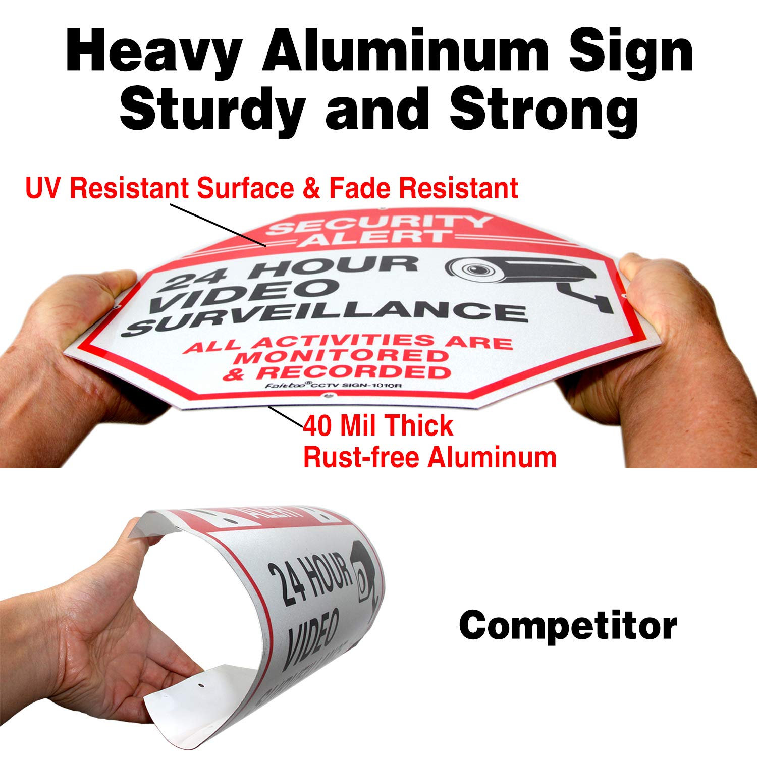 Faittoo (4 Pack) 10x10 Inch Reflective Security Warning Signs - .040 Aluminum All Activities Monitored & 24/7 Video Surveillance Signs for Home, Business, CCTV Cameras - Indoor & Outdoor Use - Deter Burglars & Protect Property