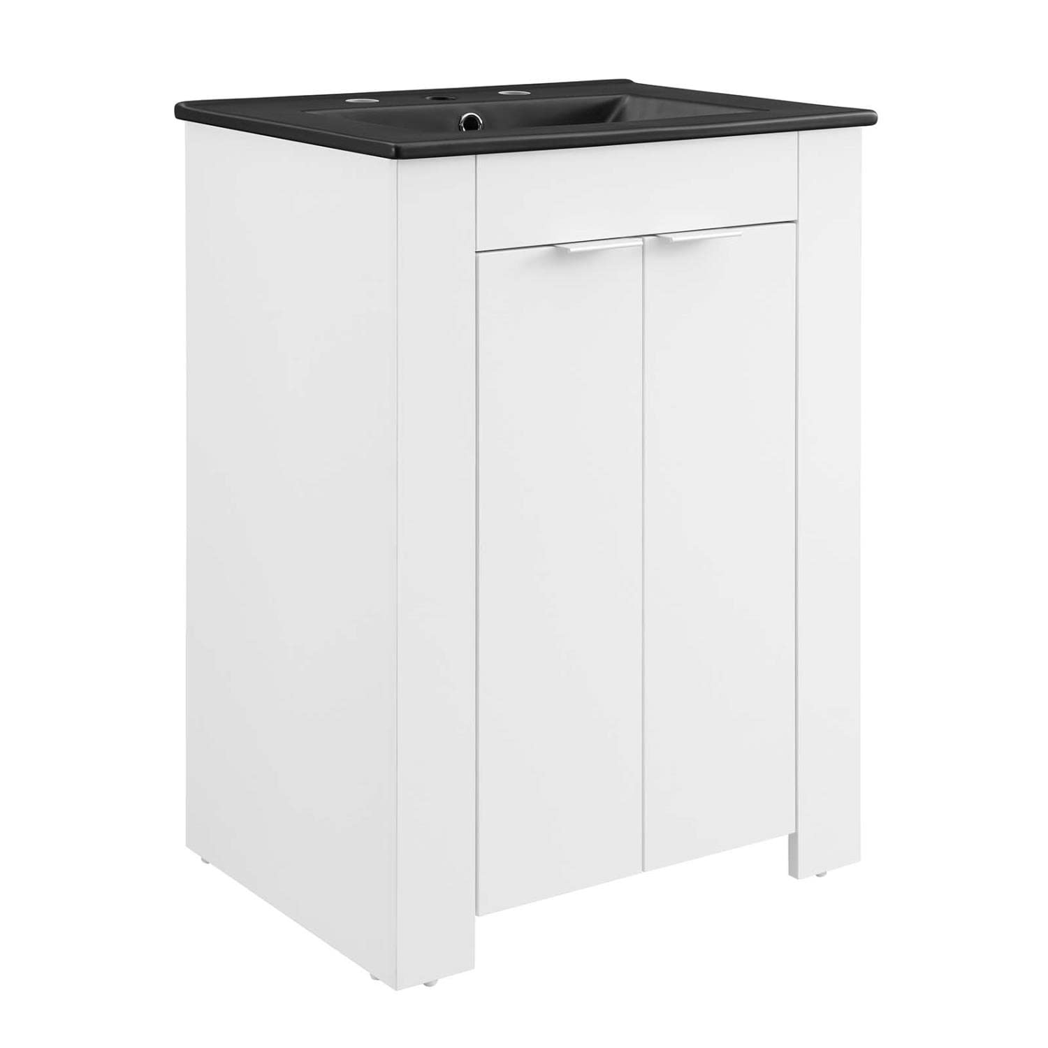 Modway Maybelle 24 Inch White and Black Bathroom Vanity with Sink - Modern Small Space Vanity for Powder Rooms, Guest Bathrooms & Apartments