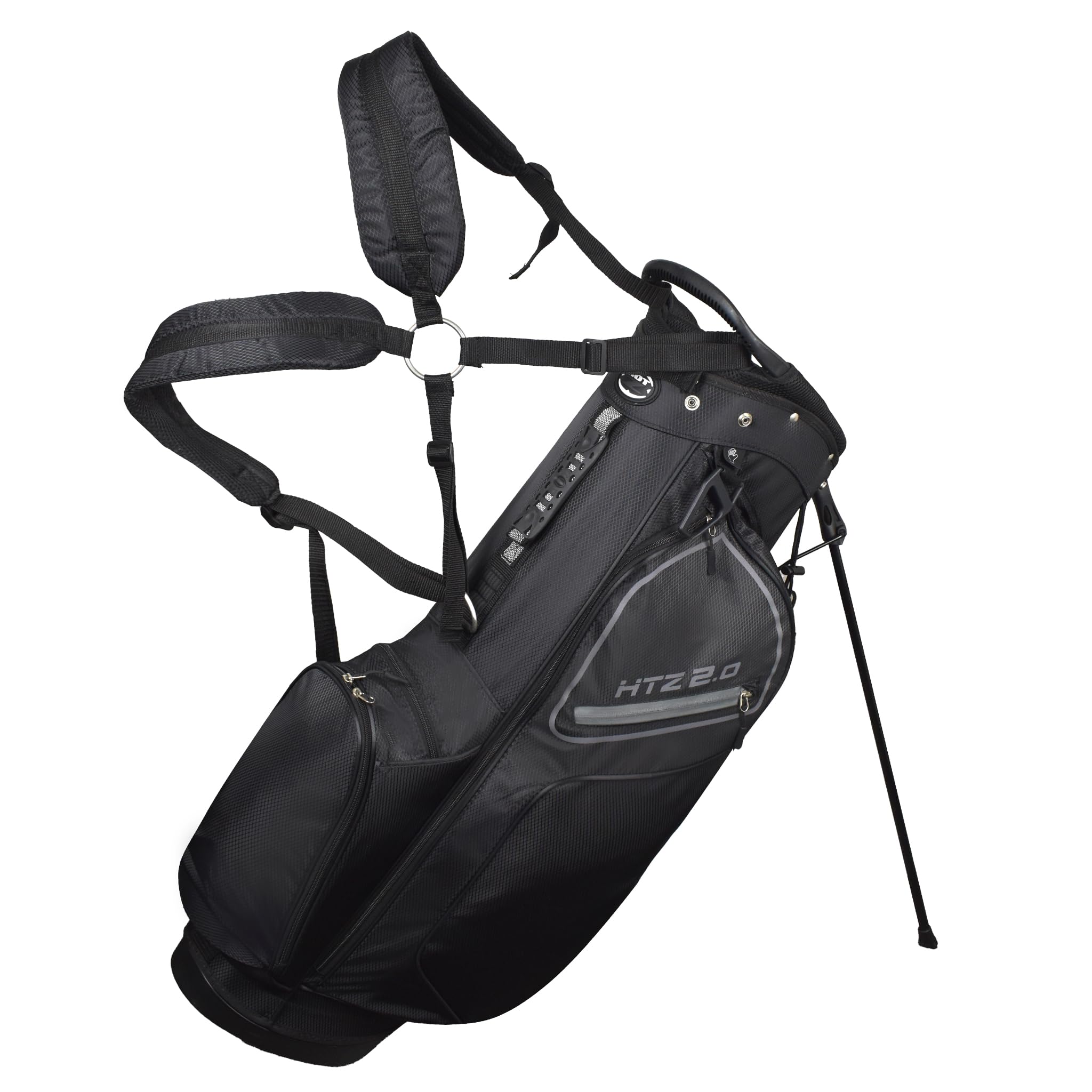 Hot-Z Golf 2.0 Deluxe Ultra Lite Stand Bag - Lightweight Golf Bag with 5-Way Divider, Dual Straps & Multiple Pockets (Black/Gray) - Perfect for Walking Golfers & Course Play