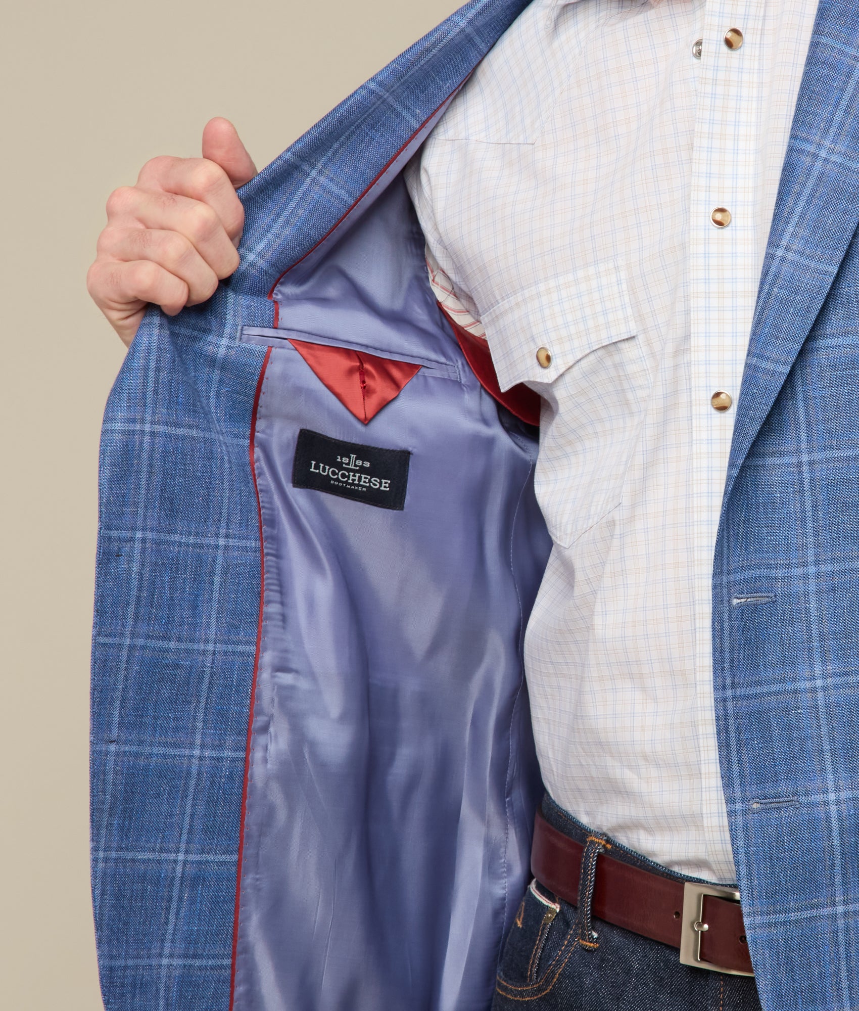 Lucchese Men's Navy Windowpane Sport Coat - Premium Wool Blazer for Business & Casual Wear | Perfect for Office, Weddings & Special Occasions