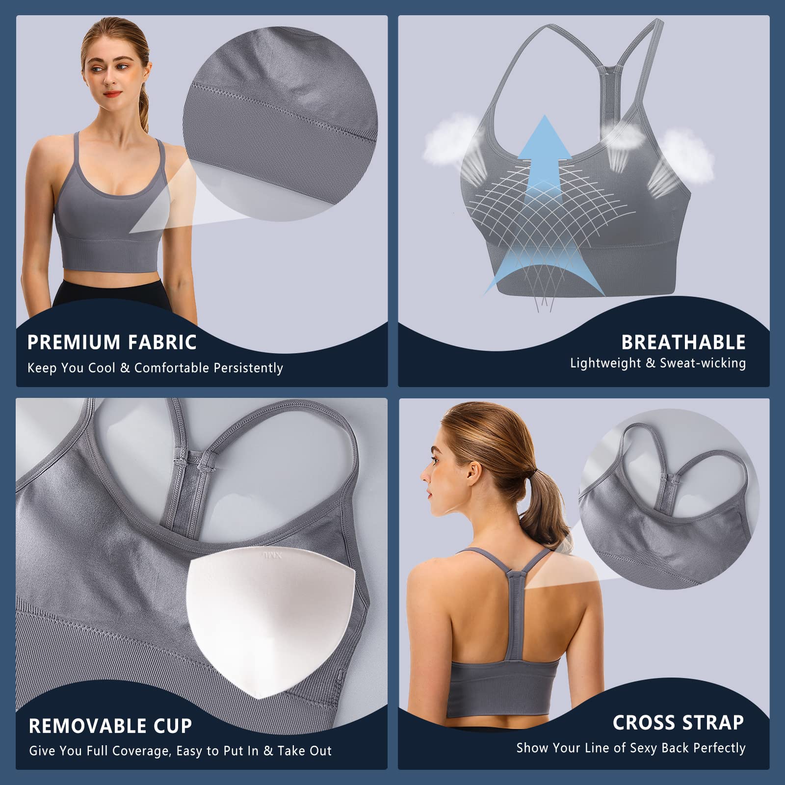 High Support Medium Impact Strappy Padded Sports Bra for Women - Workout Tops for Running, Yoga & Gym Training - Breathable & Comfortable Activewear