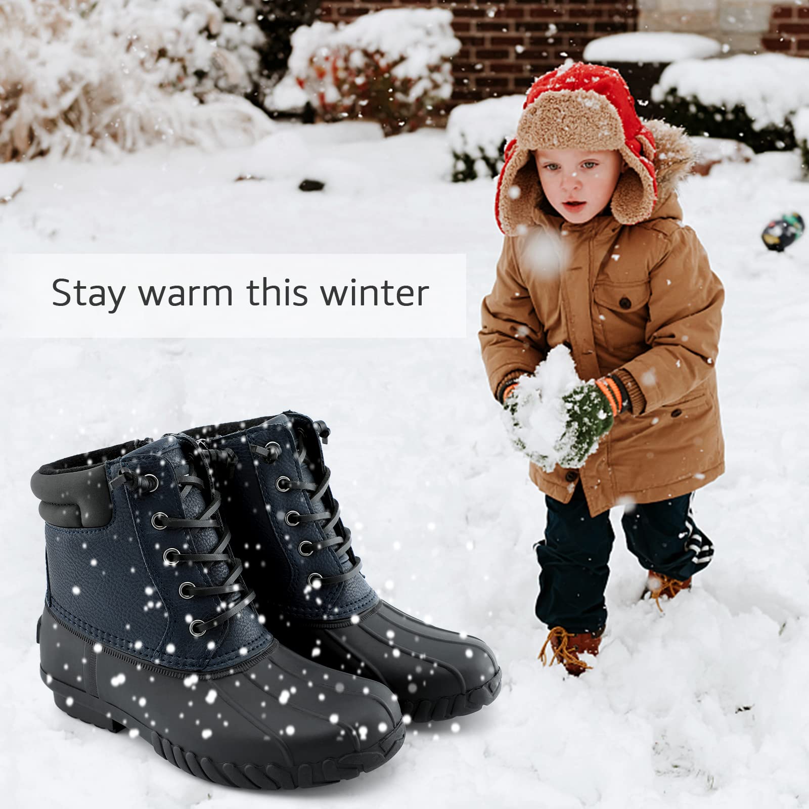 STQ Boys' Waterproof Duck Boots for Kids - Insulated Winter Snow Boots for Toddlers & Big Kids (Little/Big Kid) - Perfect for Snow Play, Hiking & Cold Weather Outdoor Activities