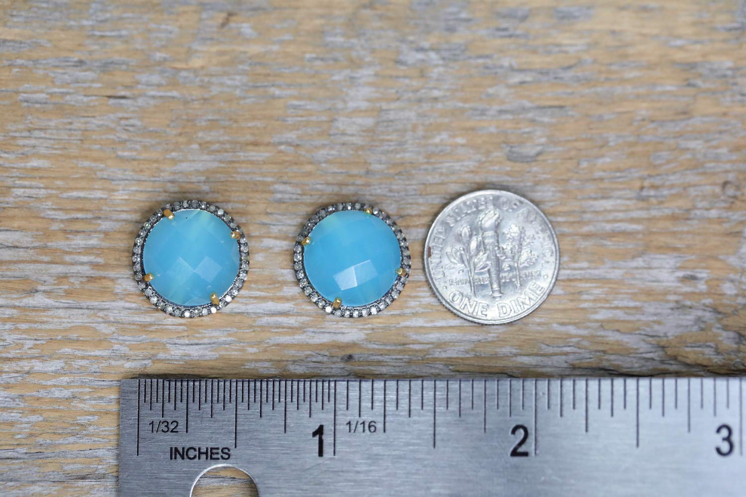 Large Aqua Blue Chalcedony Pave Diamond Stud Earrings - March Birthstone Jewelry for Women | Perfect Birthday Gift, Anniversary Present & Everyday Elegant Accessory