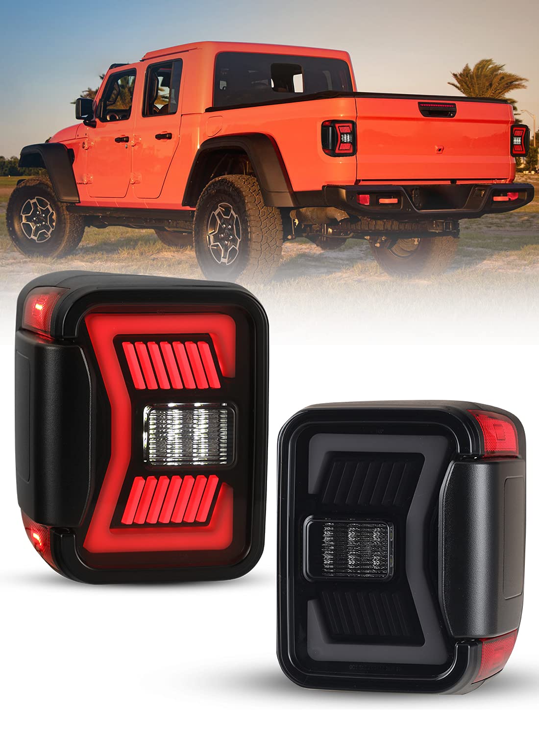 Nixon Offroad LED Tail Lights for 2019-2025 Jeep Gladiator JT - Smoked Sequential Turn Signals, DRL, Brake & Reverse Lights - Left & Right Pair - Upgrade for Off-Roading & Night Driving