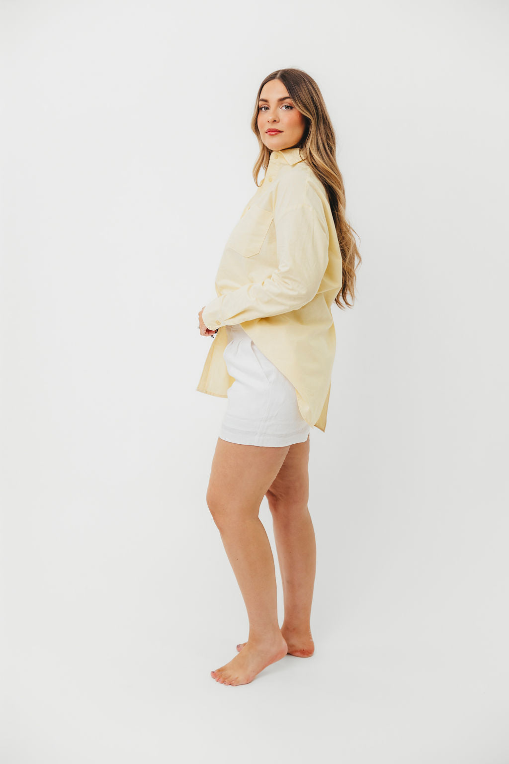 Dorinda Women's 100% Cotton Poplin Button-Up Shirt with Back Slit Detail in Butter Yellow | Casual Office Wear & Spring Summer Fashion