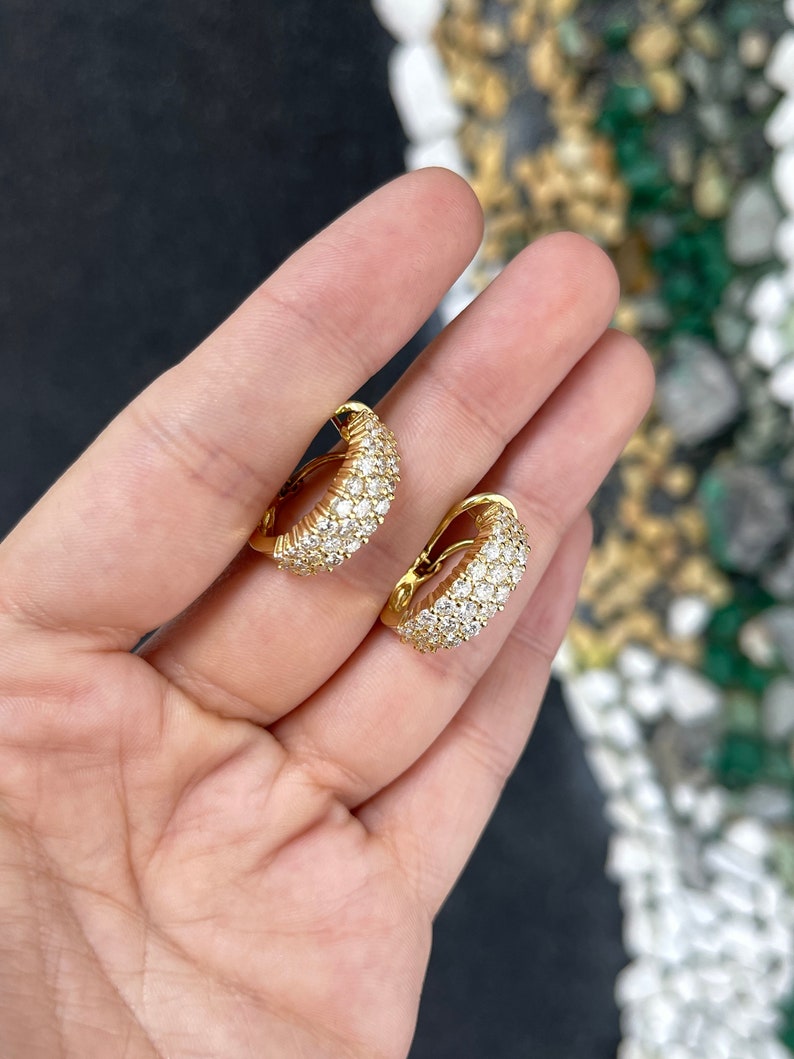 2.10tcw 18K Yellow Gold High-Quality F-H Color Diamond Cluster Statement Omega Back Earrings for Women | Luxury Bridal Jewelry, Wedding Gift, Anniversary Present, Party & Evening Wear