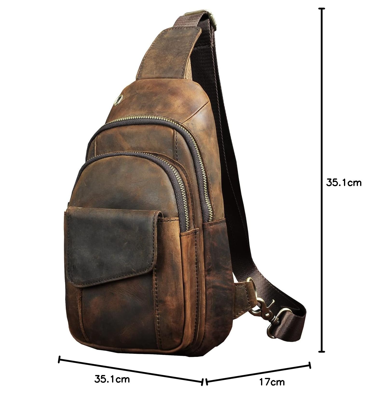 **Le'aokuu Men's Leather Crossbody Chest Sling Bag - Outdoor Hiking, Travel & Casual Use - Dark Brown (B 8013) - Perfect for Hiking, Daily Commute & Hands-Free Convenience**