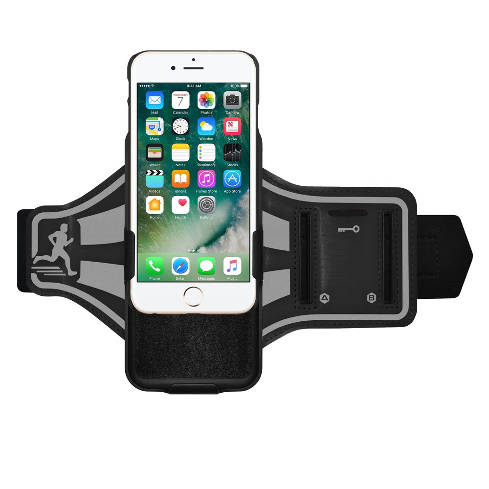 AMZER Shellster Armband Case for Apple iPhone 7 Plus - Black | Secure & Comfortable Running Armband | Perfect for Gym, Jogging & Outdoor Activities