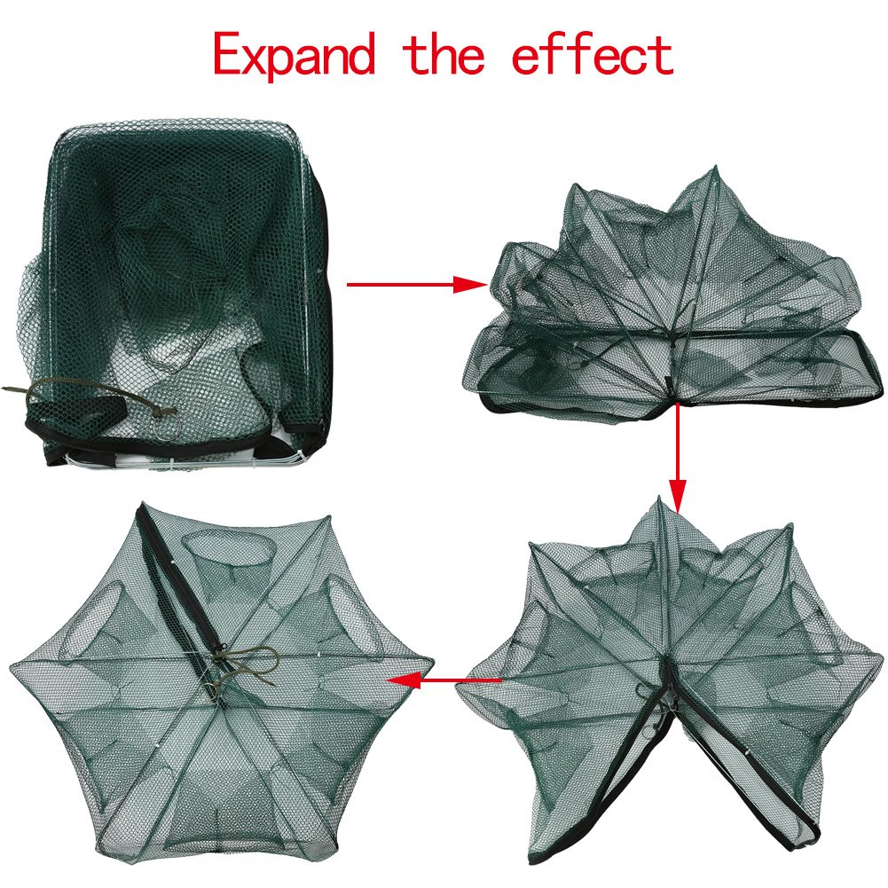 VGEBY1 Fishing Pot - 6/12 Hole Automatic Fishing Trap Bag, Foldable Nylon Shrimp Cage & Crab Trap for Freshwater & Saltwater Fishing - Perfect for Lakes, Rivers, Beaches and Boat Fishing