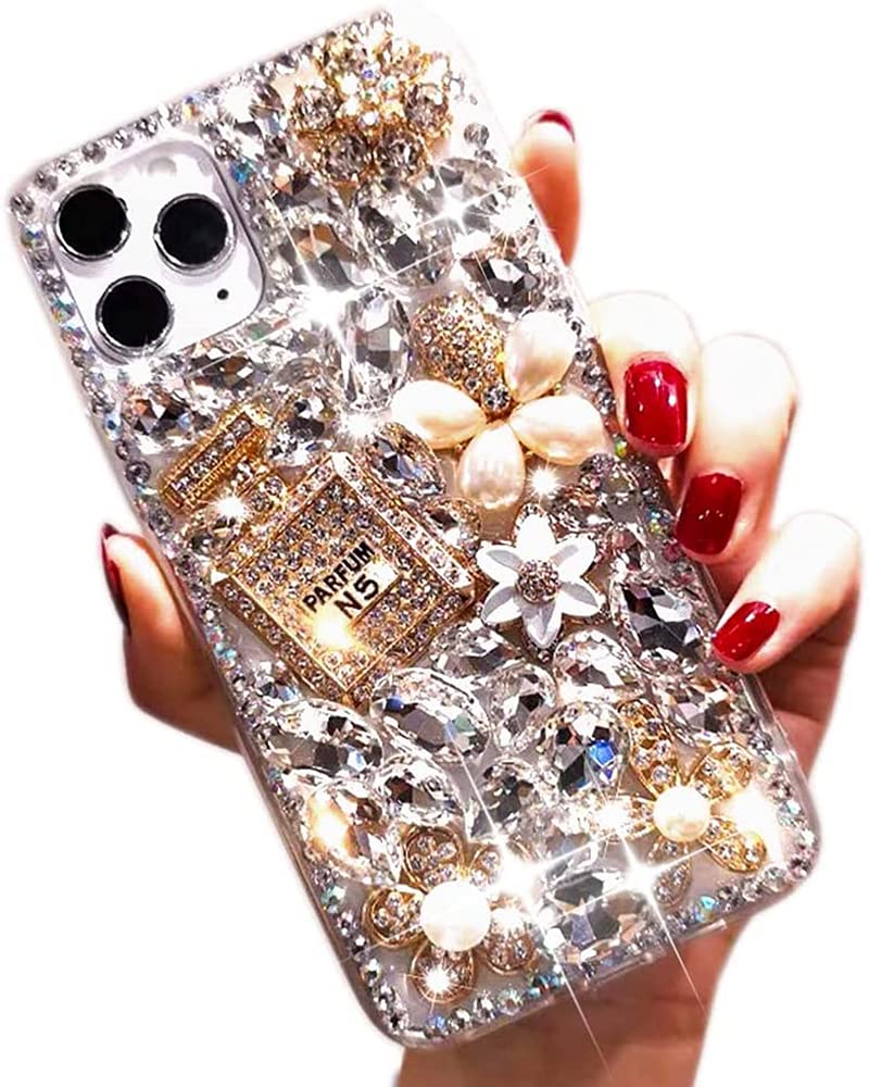 Luxury Bling Diamond Rhinestone iPhone 12 Pro Max Case - Sparkling 3D Gemstone & Perfume Bottle Design, Soft TPU Protective Cover for Women (6.7 Inch) - Perfect for Parties, Weddings & Special Occasions